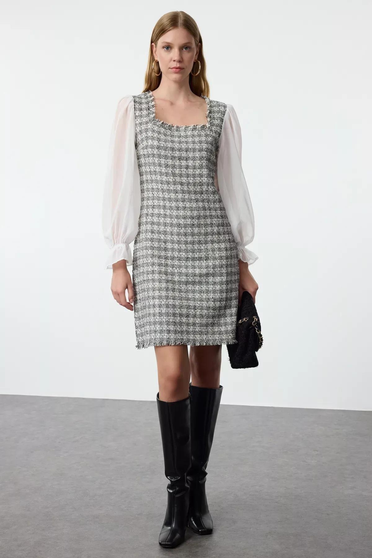 Multicolour Checkered Mini Woven Dress, , large image number 1