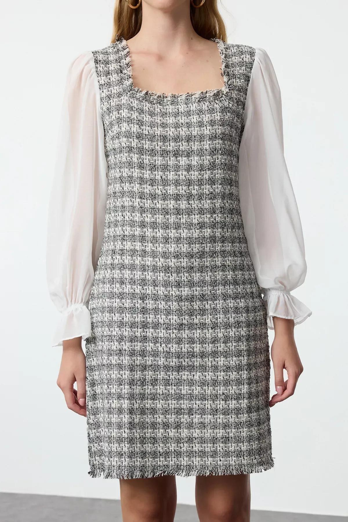 Multicolour Checkered Mini Woven Dress, , large image number 3
