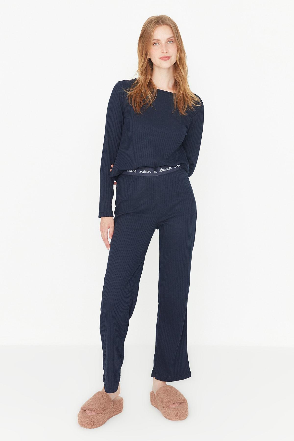 Navy Mid Waist Pajama Set, , large image number 0
