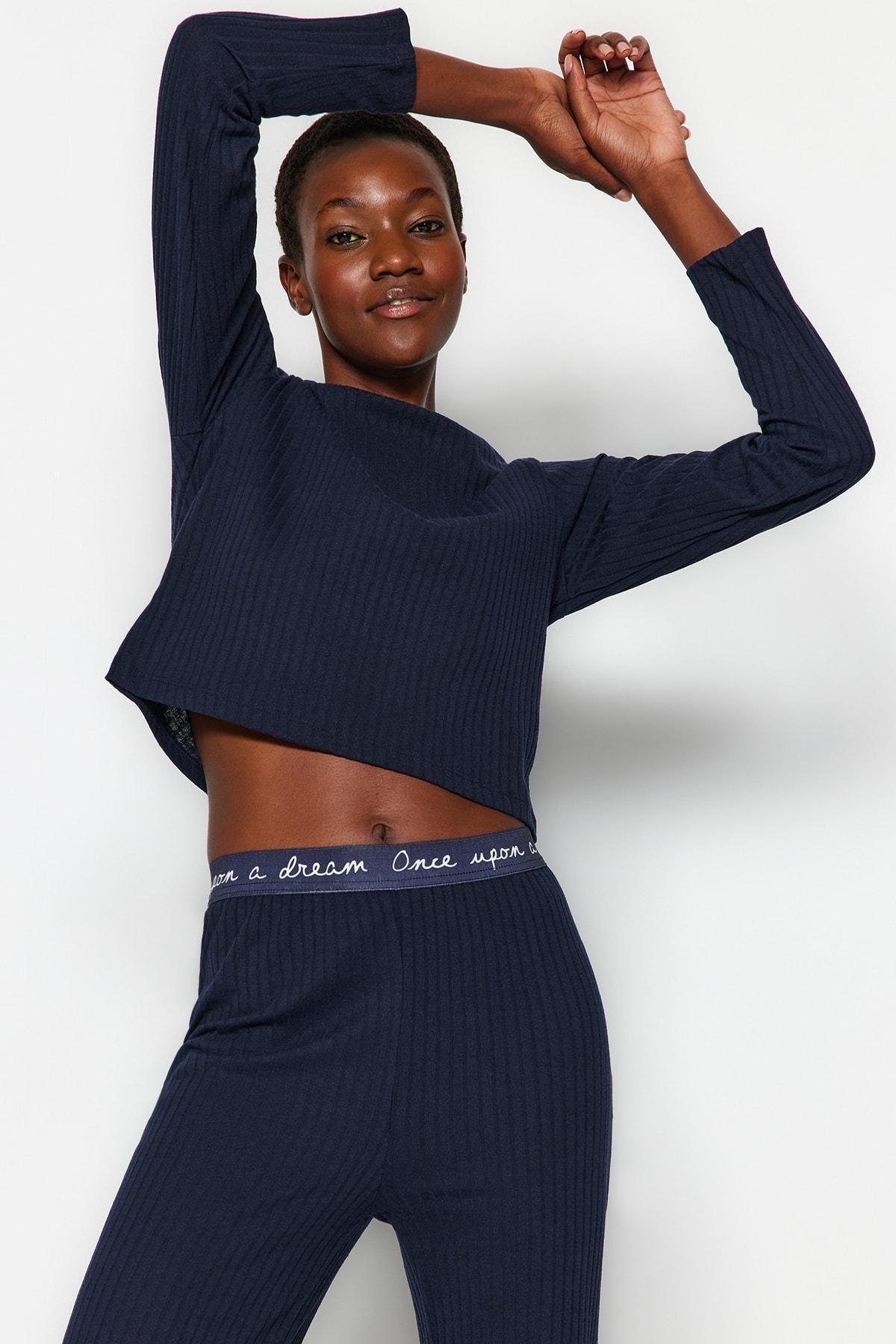 Navy Mid Waist Pajama Set, , large image number 1