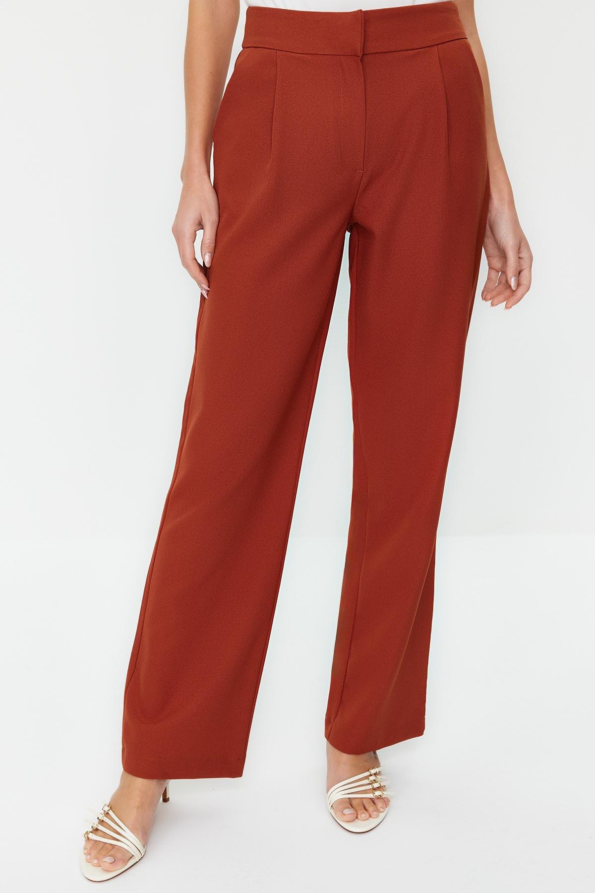 Trendyol - Brown Straight Pleated Trousers