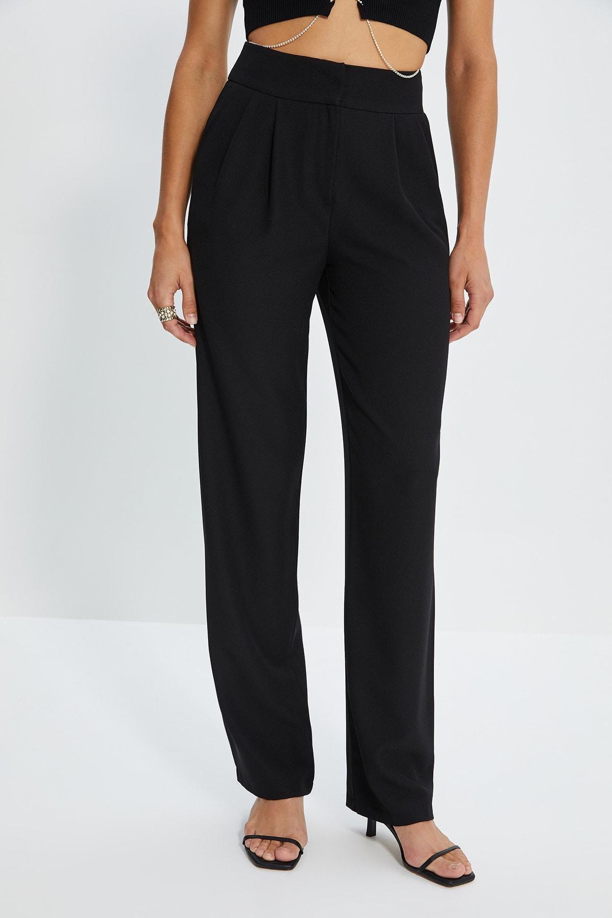 Black Straight High Waist Pants, , large image number 2