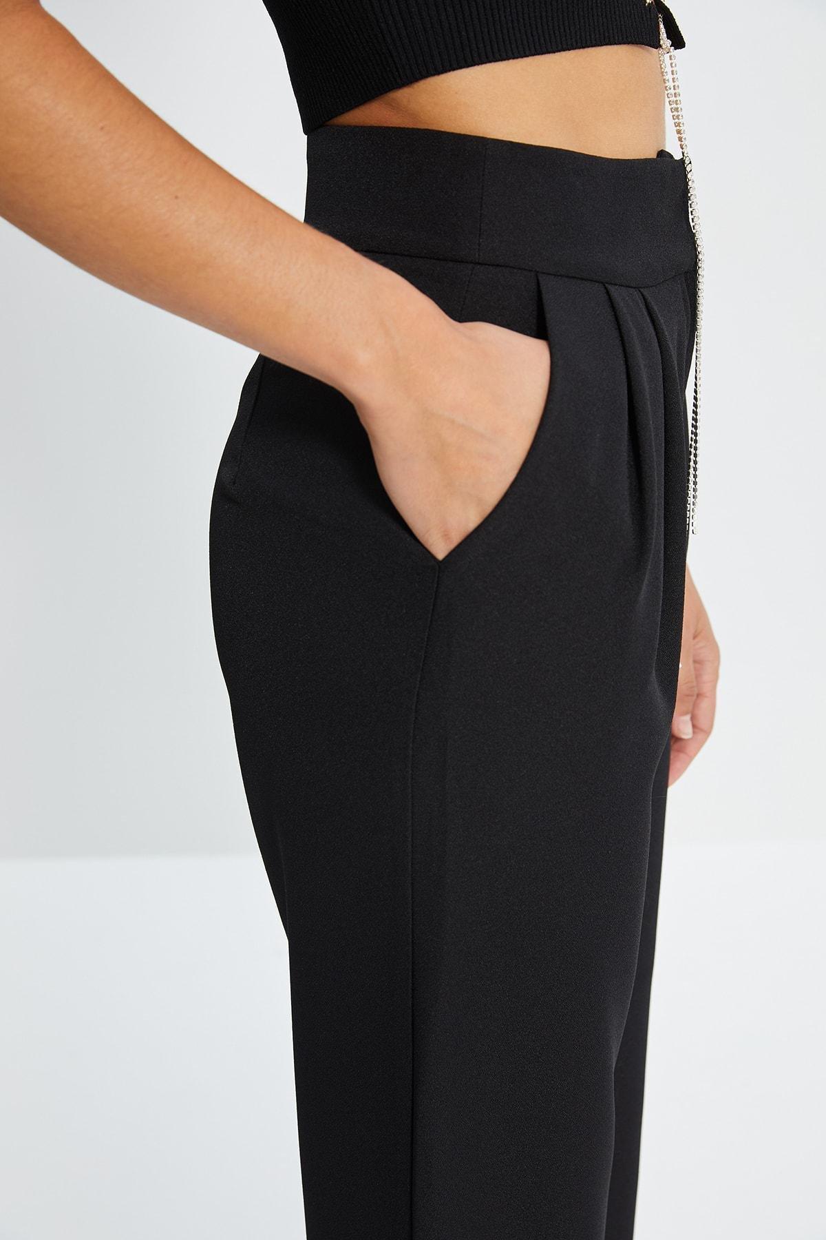 Black Straight High Waist Pants, , large image number 3
