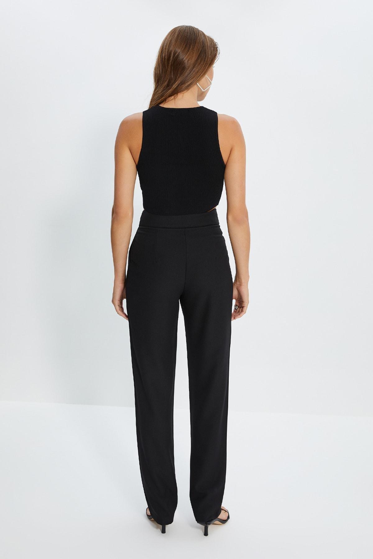 Black Straight High Waist Pants, , large image number 4
