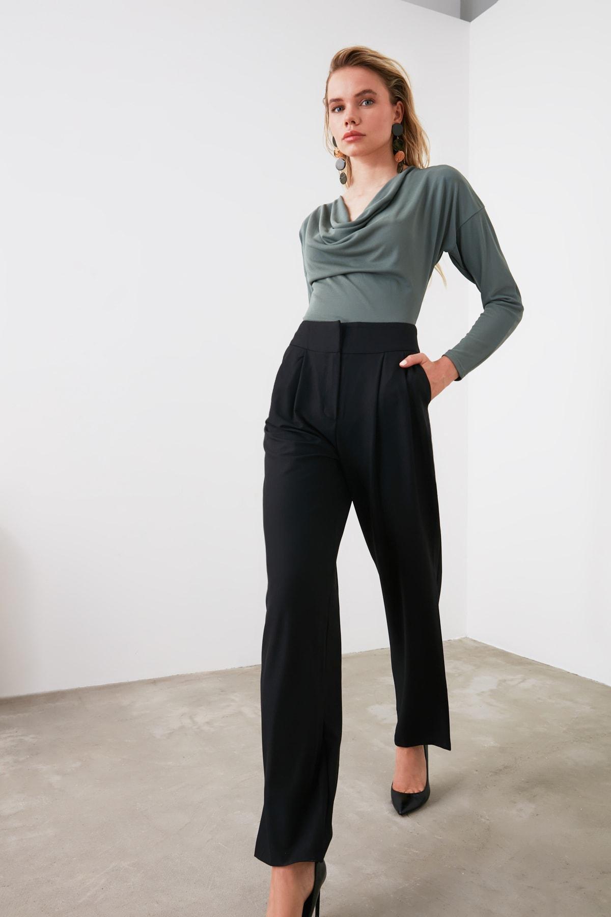 Black Straight High Waist Pants, , large image number 5