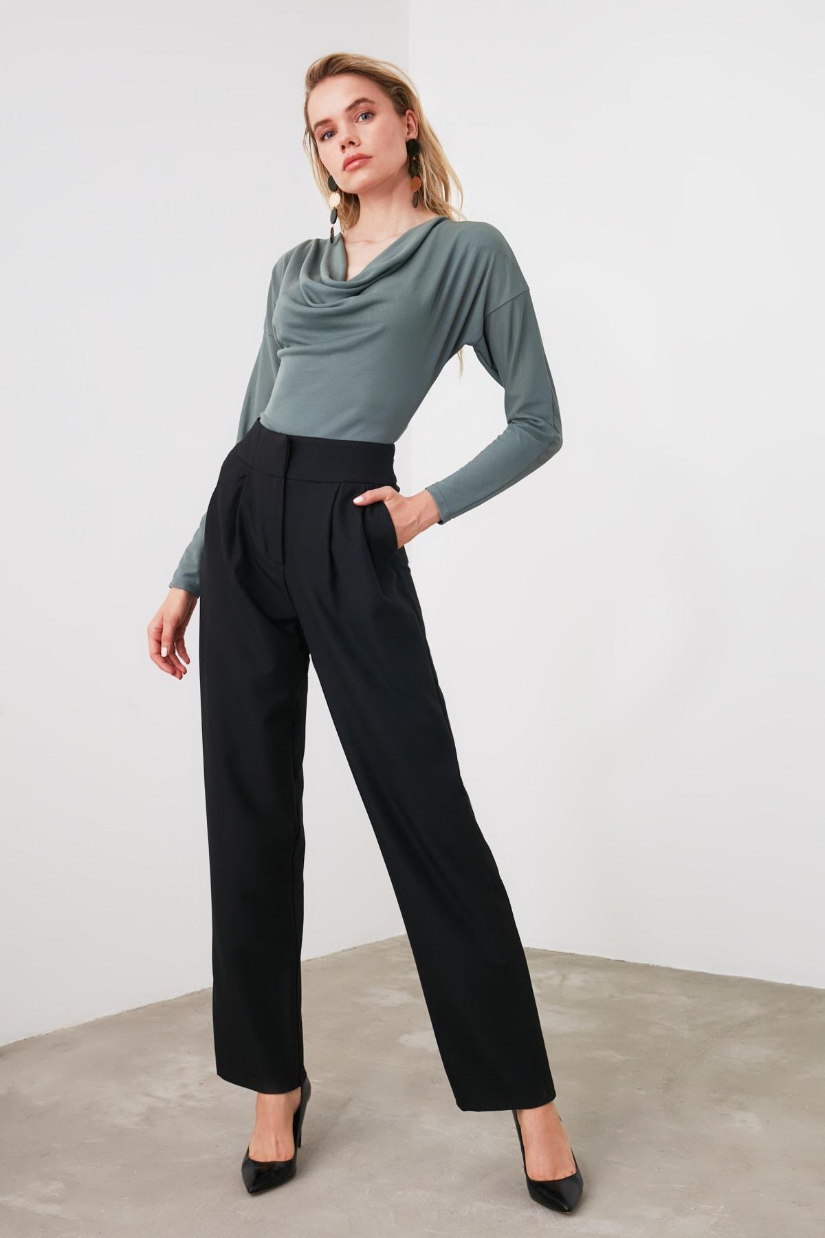 Black Straight High Waist Pants, , large image number 6