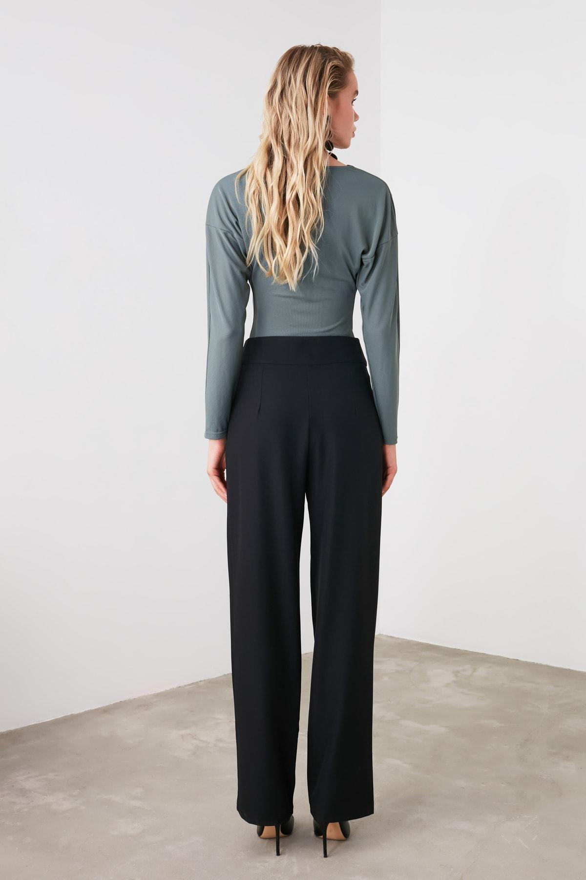 Black Straight High Waist Pants, , large image number 8