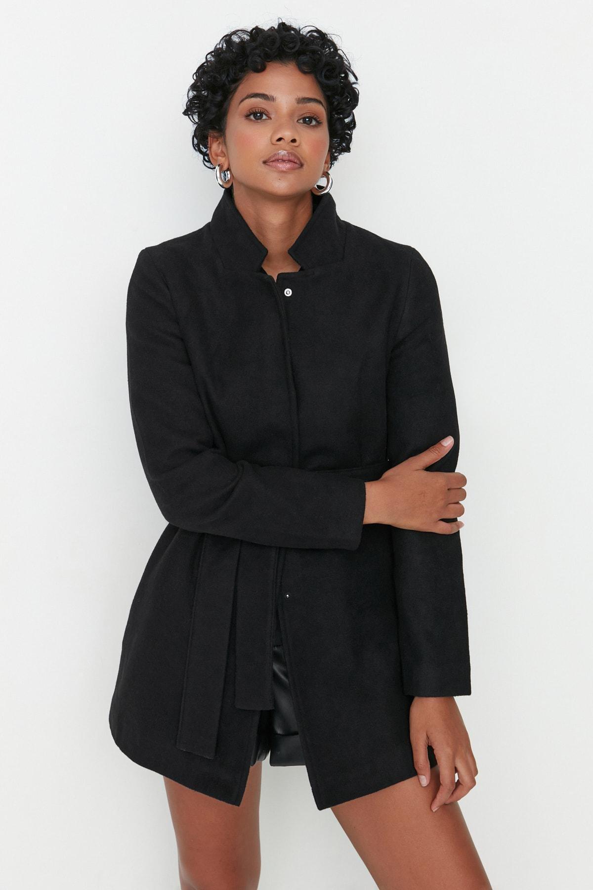Black Double Breasted Midi Coat, , large image number 0
