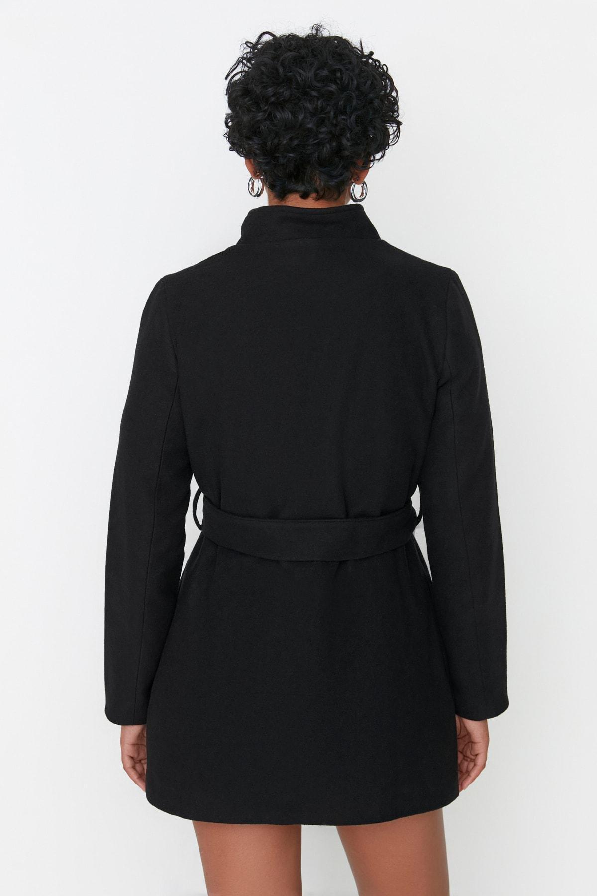 Black Double Breasted Midi Coat, , large image number 4
