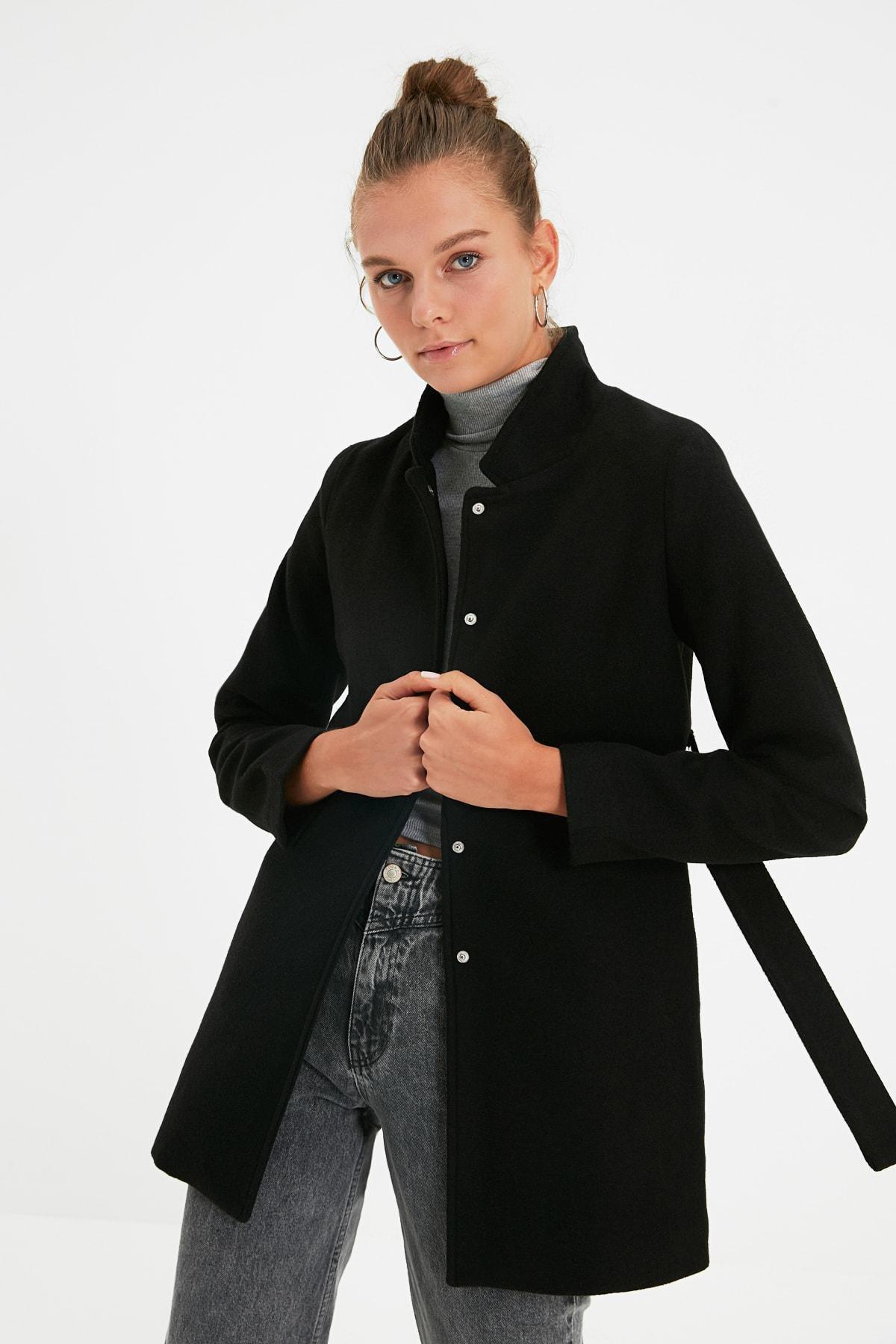 Black Double Breasted Midi Coat, , large image number 5