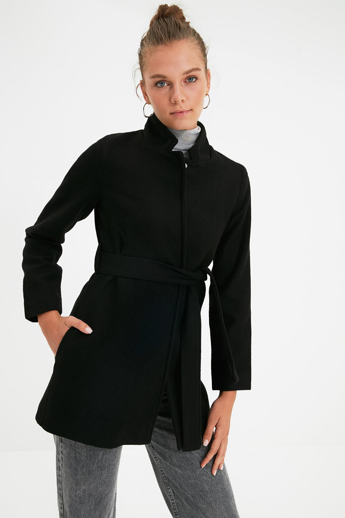 Black Double Breasted Midi Coat, , large image number 6