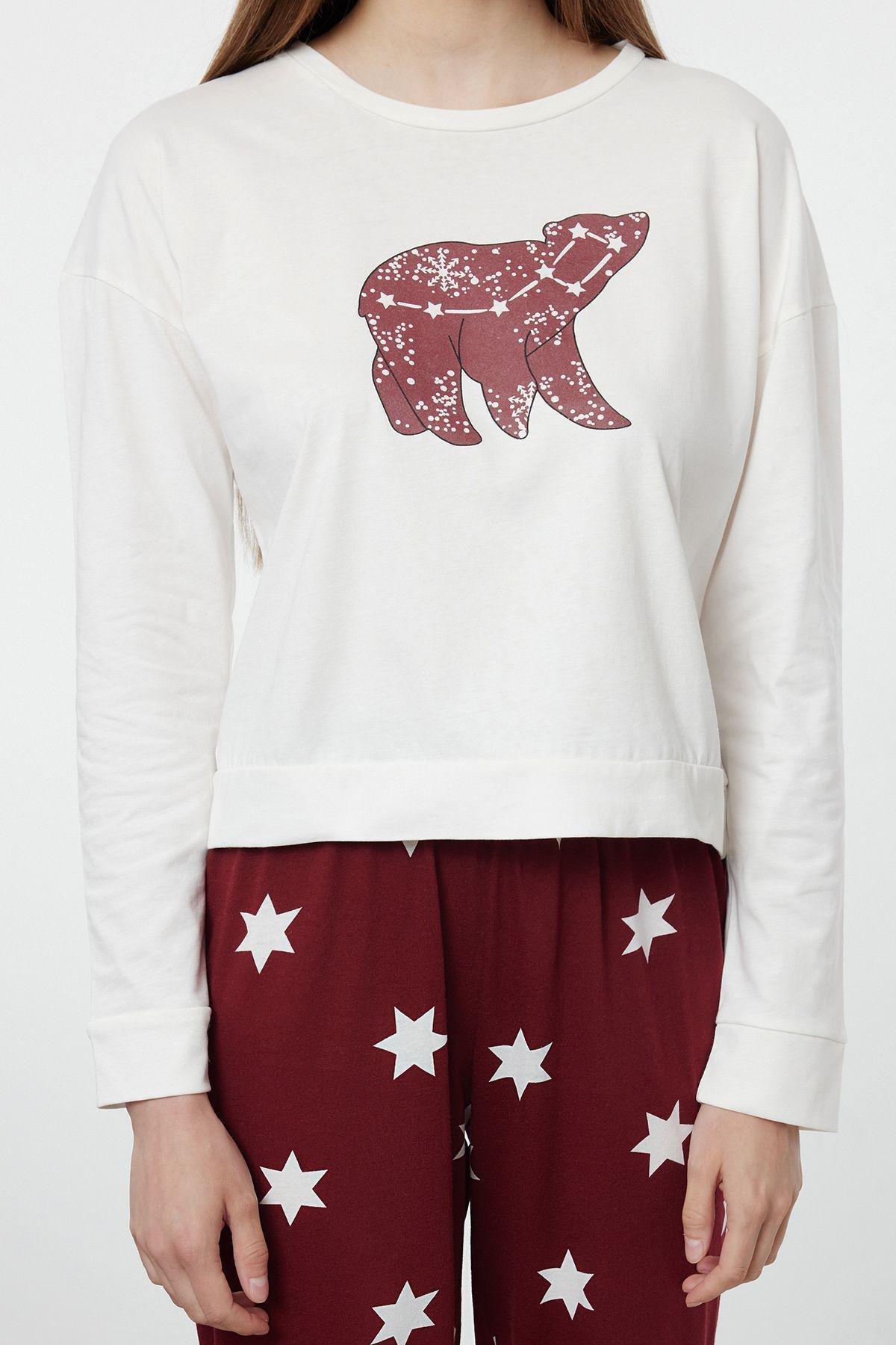 Red Patterned Knitted Pyjamas Set, , large image number 2