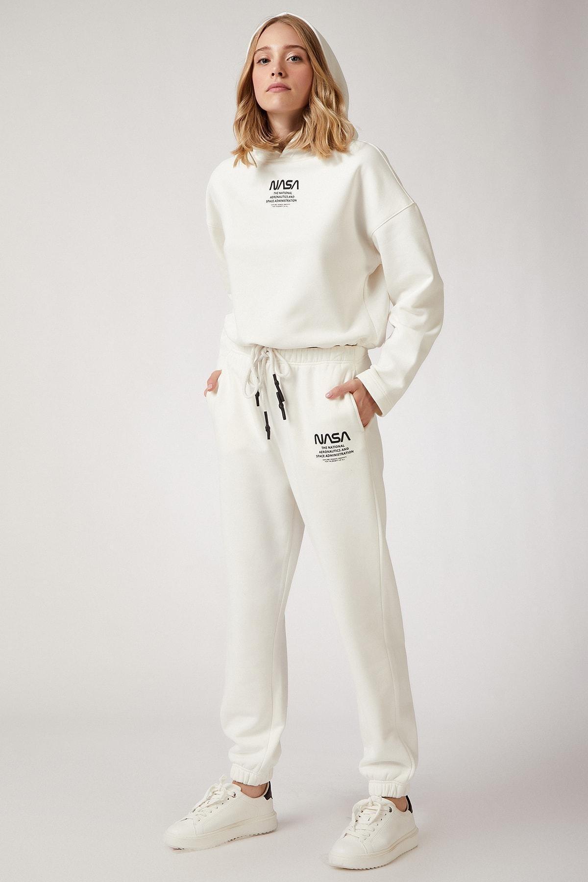 White Fleece Printed Sweatsuit Co-Ord Set, , large image number 1