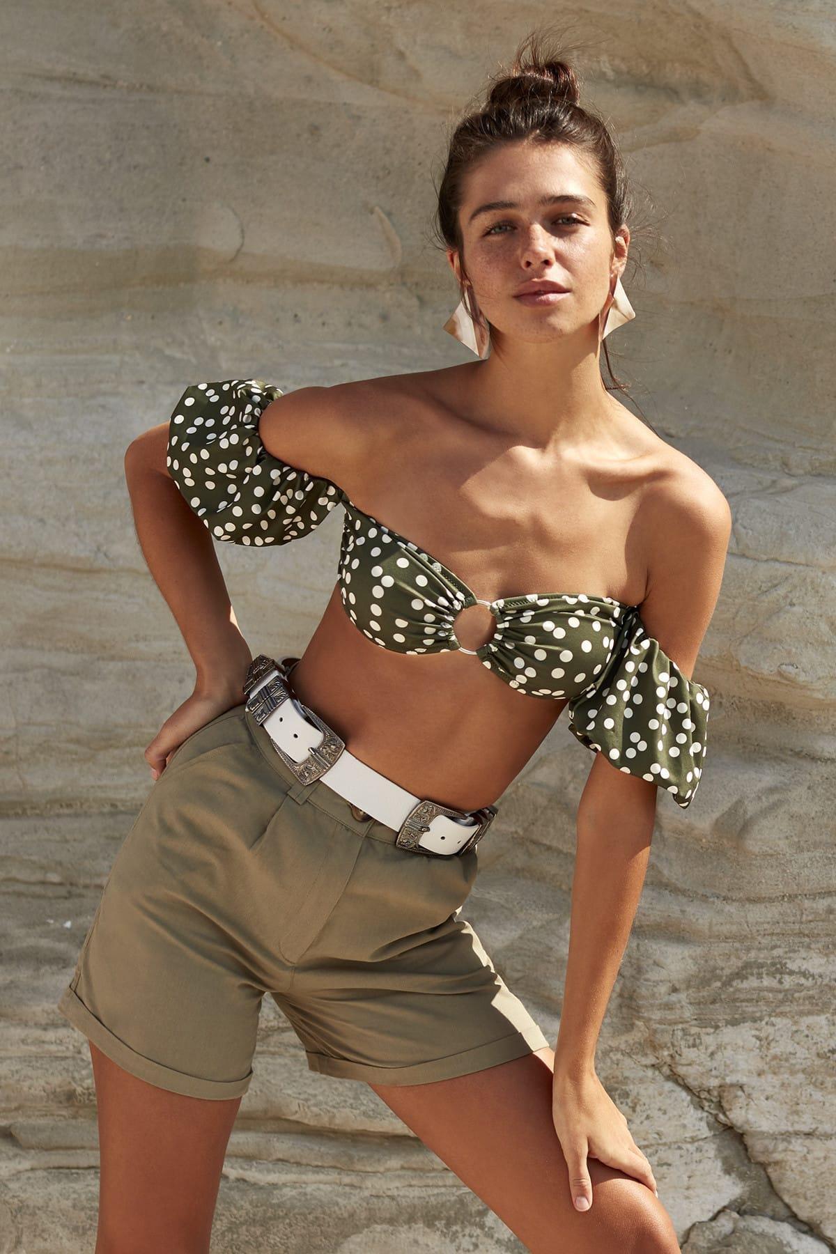 Khaki High Waist Shorts, , large image number 6