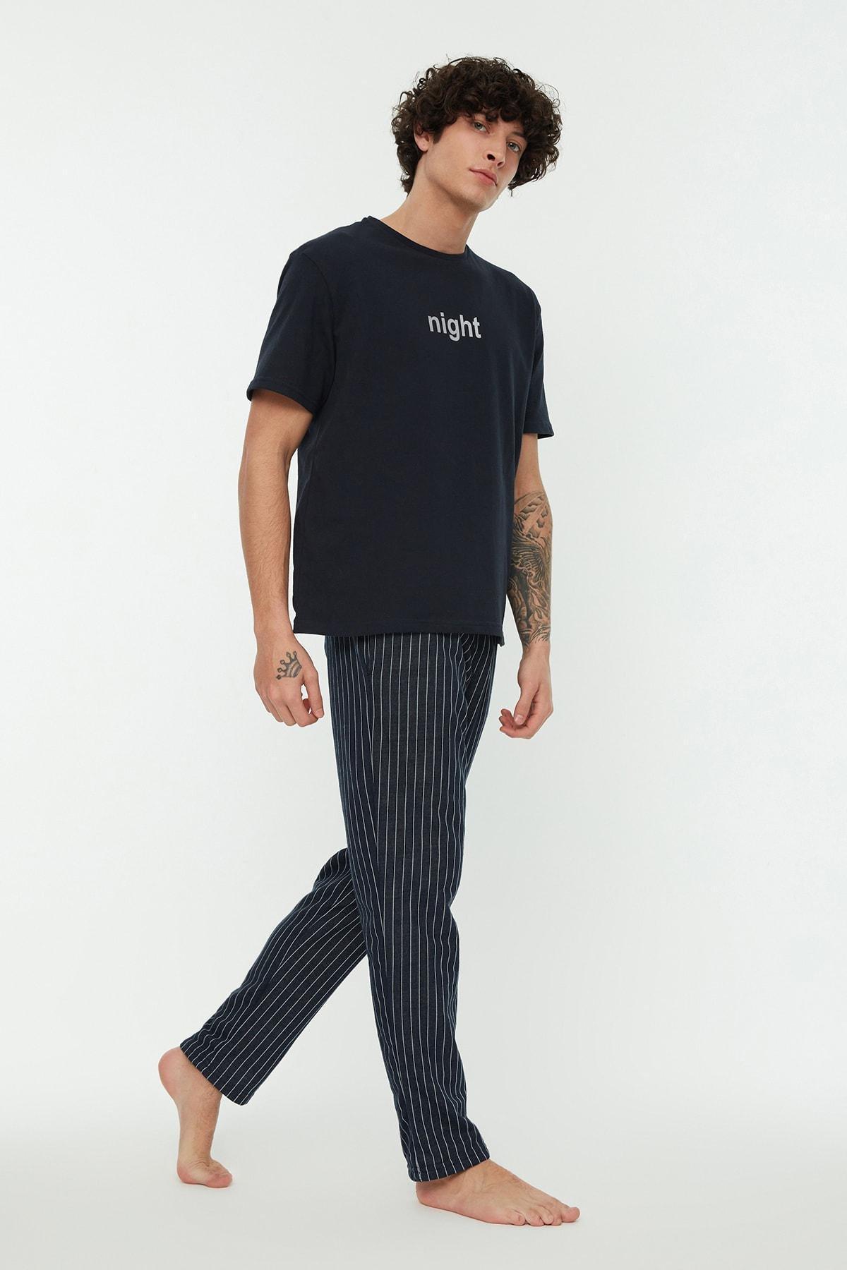 Navy Printed Pajama Set, , large image number 0