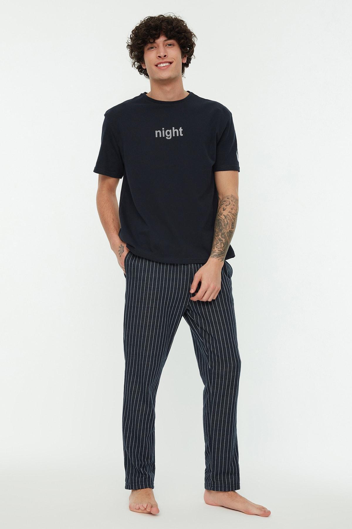 Navy Printed Pajama Set, , large image number 1