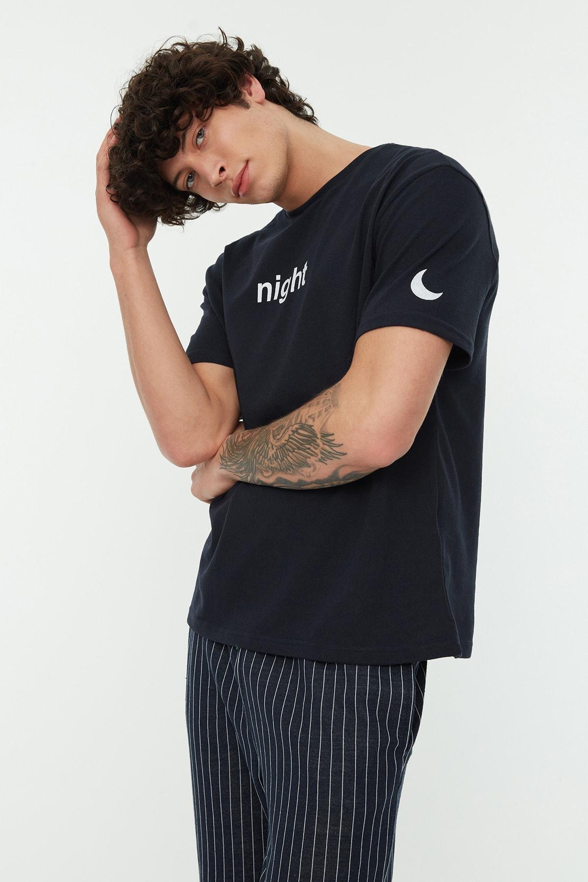 Navy Printed Pajama Set, , large image number 2