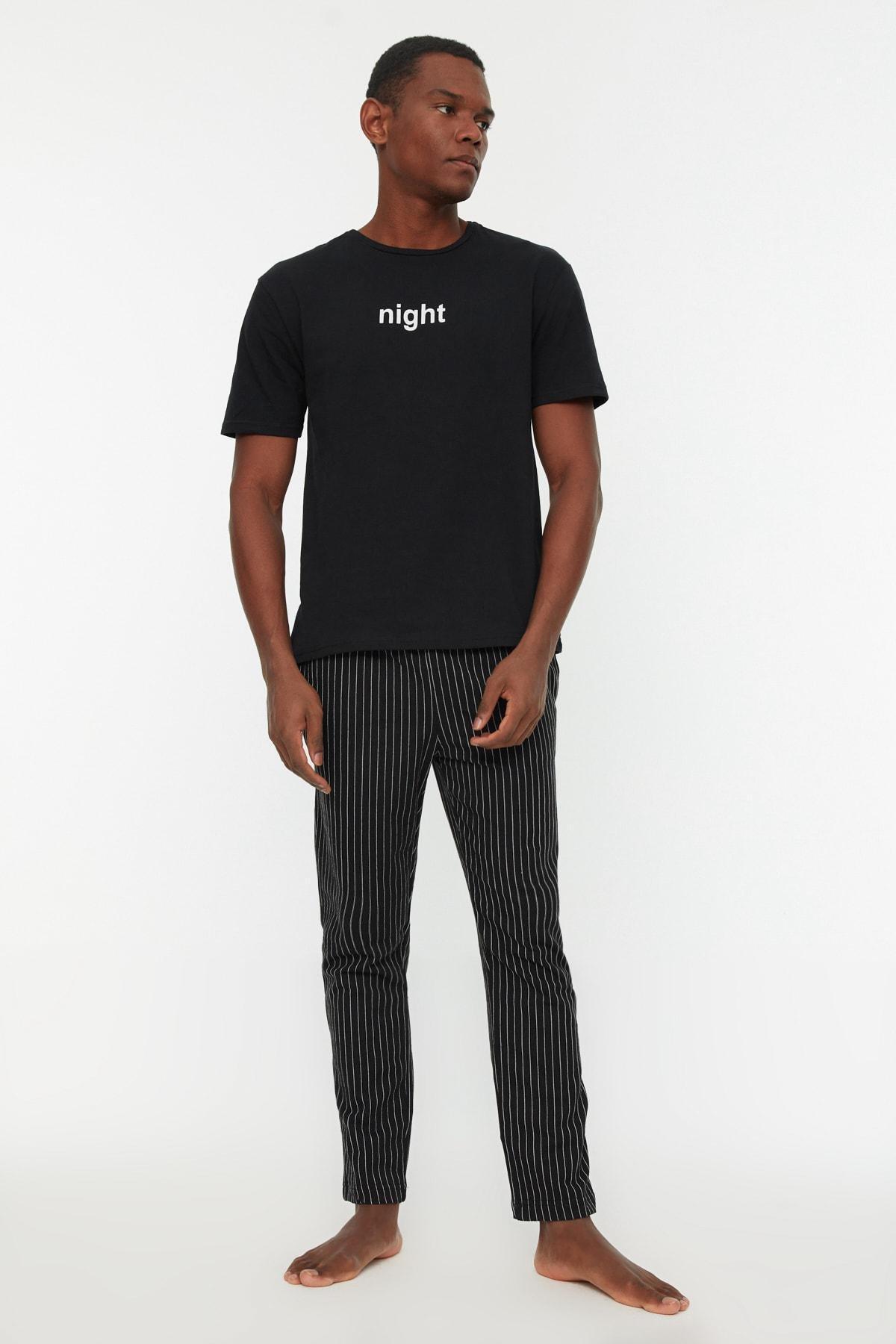 Black Printed Pajama Set, , medium