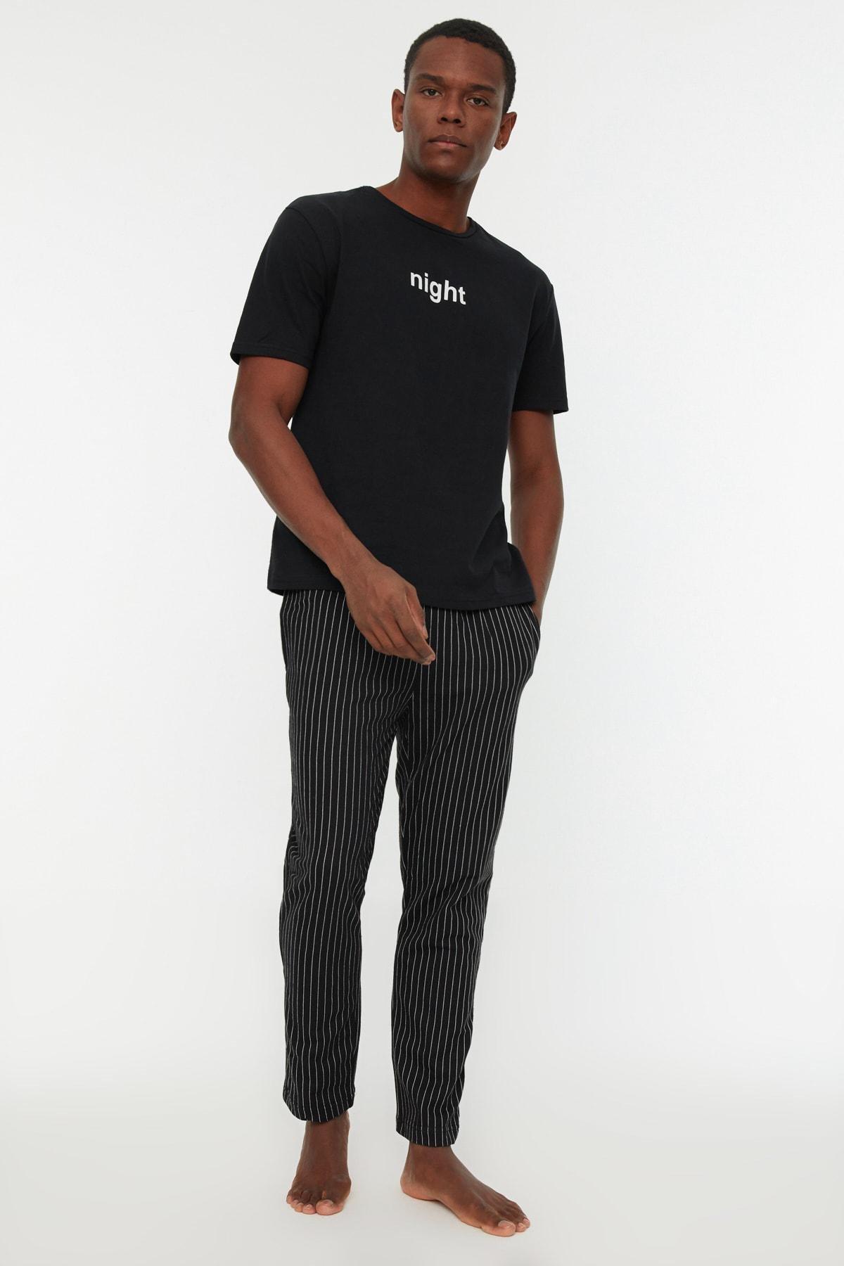 Black Printed Pajama Set, Black, large image number 1