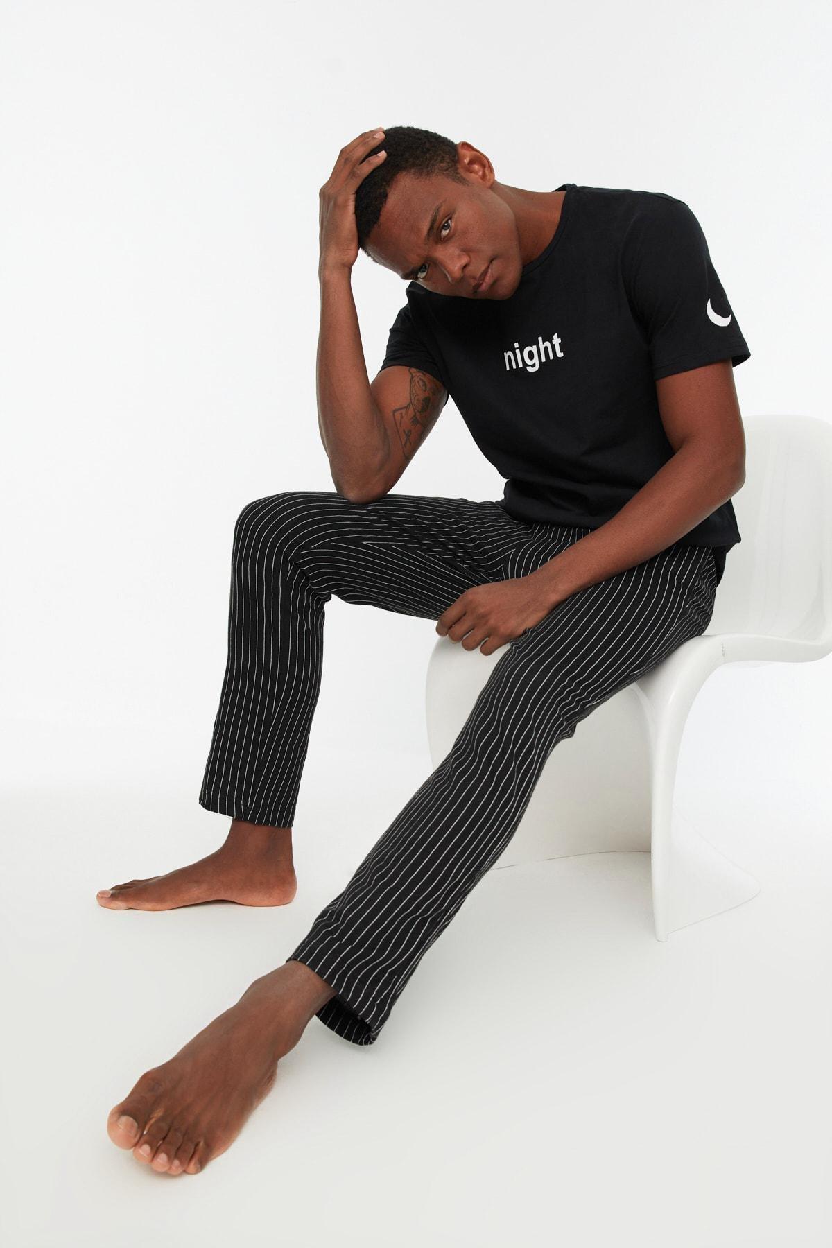 Black Printed Pajama Set, Black, large image number 4