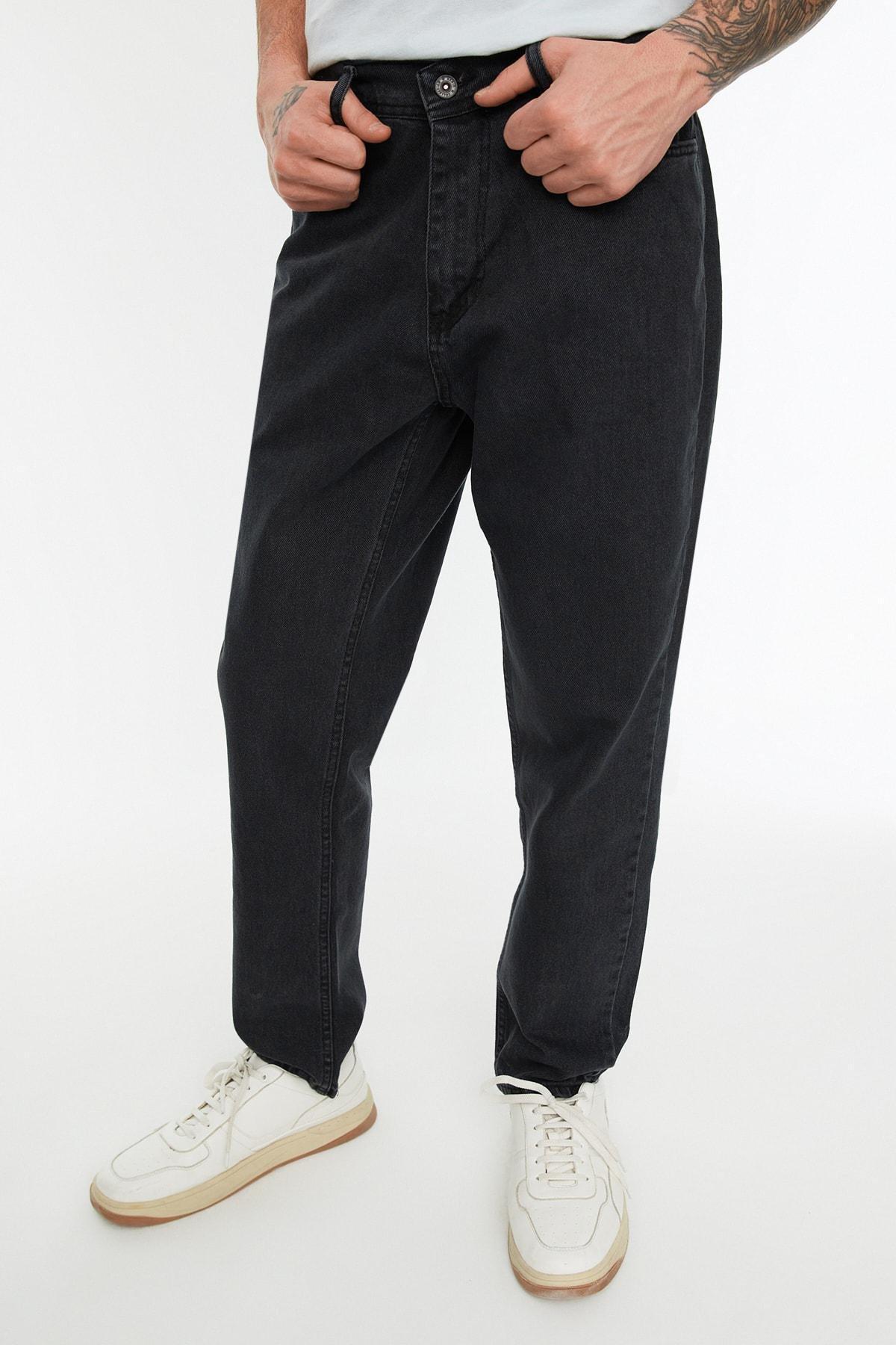 Black Relaxed Mid Waist Jeans, , large image number 0