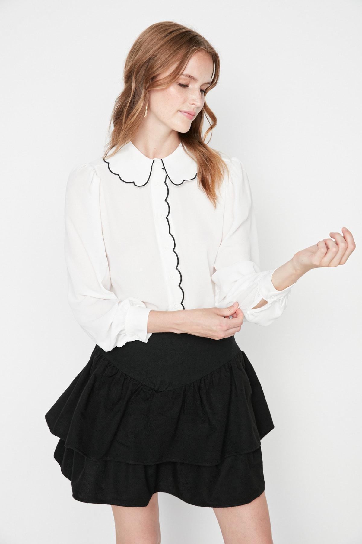 White Regular Peter Pan Collar Shirt, , large image number 0