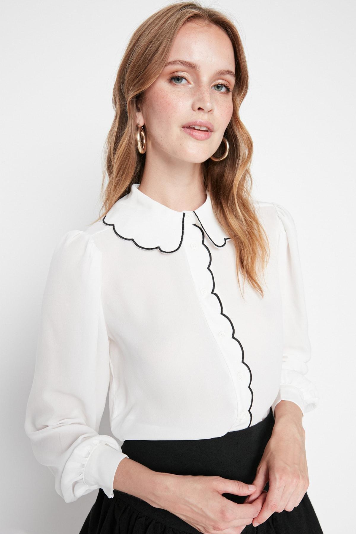 White Regular Peter Pan Collar Shirt, , large image number 1