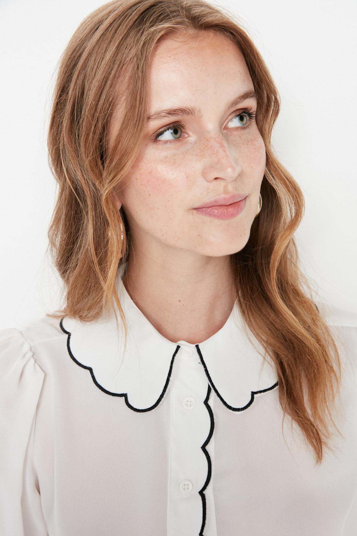 White Regular Peter Pan Collar Shirt, , large image number 2