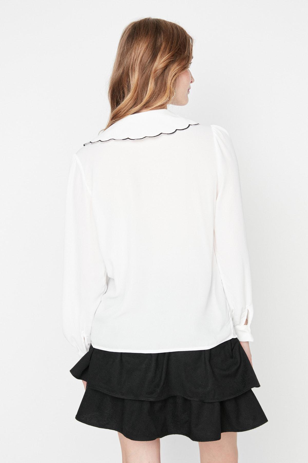 White Regular Peter Pan Collar Shirt, , large image number 4