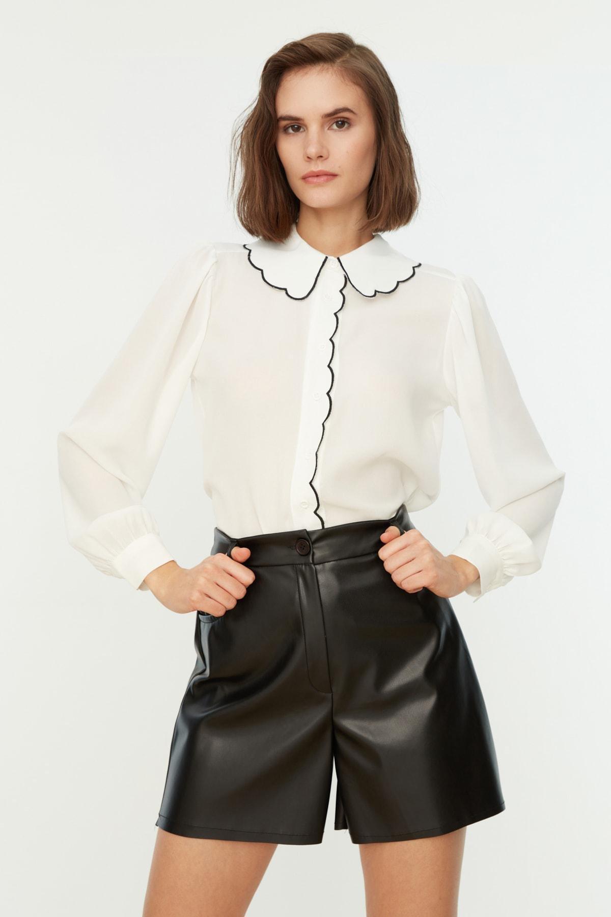 White Regular Peter Pan Collar Shirt, , large image number 5