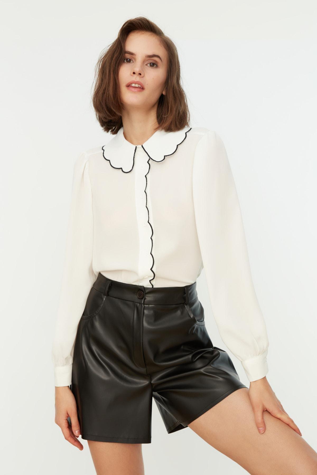 White Regular Peter Pan Collar Shirt, , large image number 6