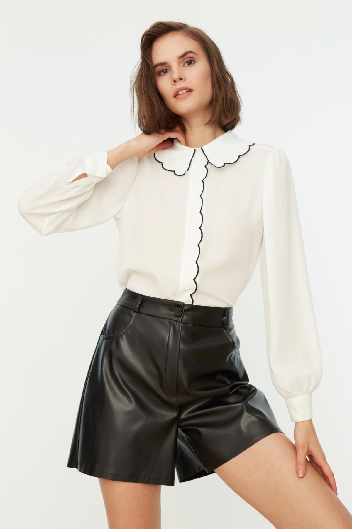 White Regular Peter Pan Collar Shirt, , large image number 7