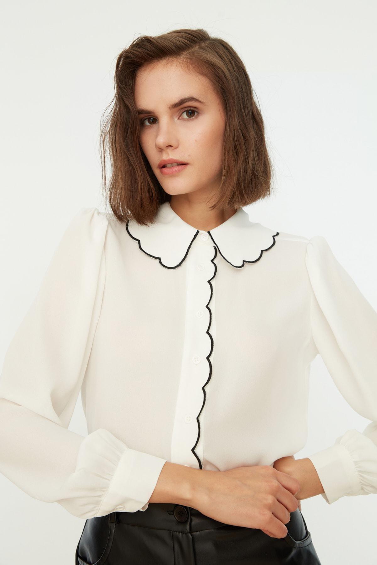 White Regular Peter Pan Collar Shirt, , large image number 8