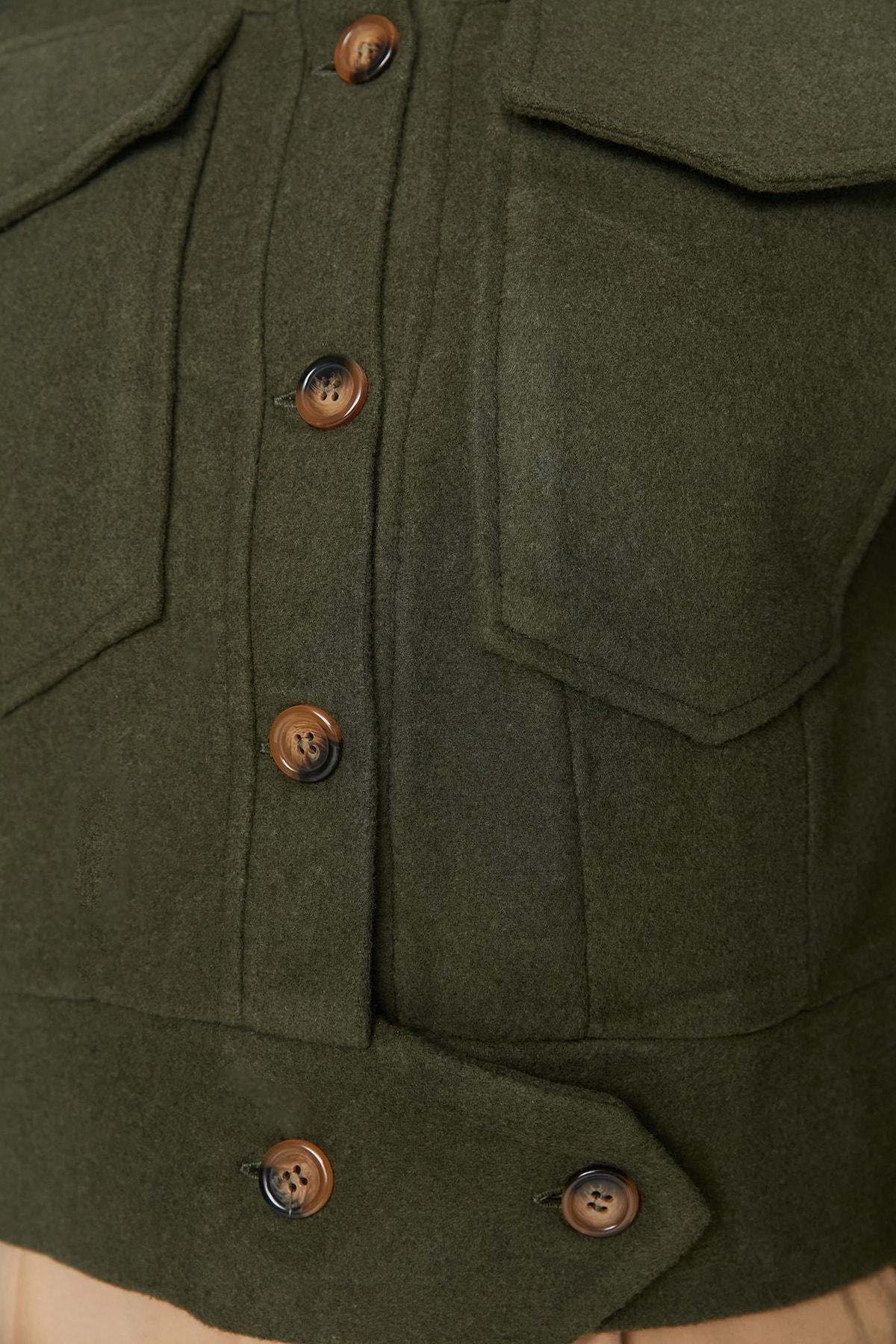 Khaki Shirt Collar Biker Jacket, , large image number 3