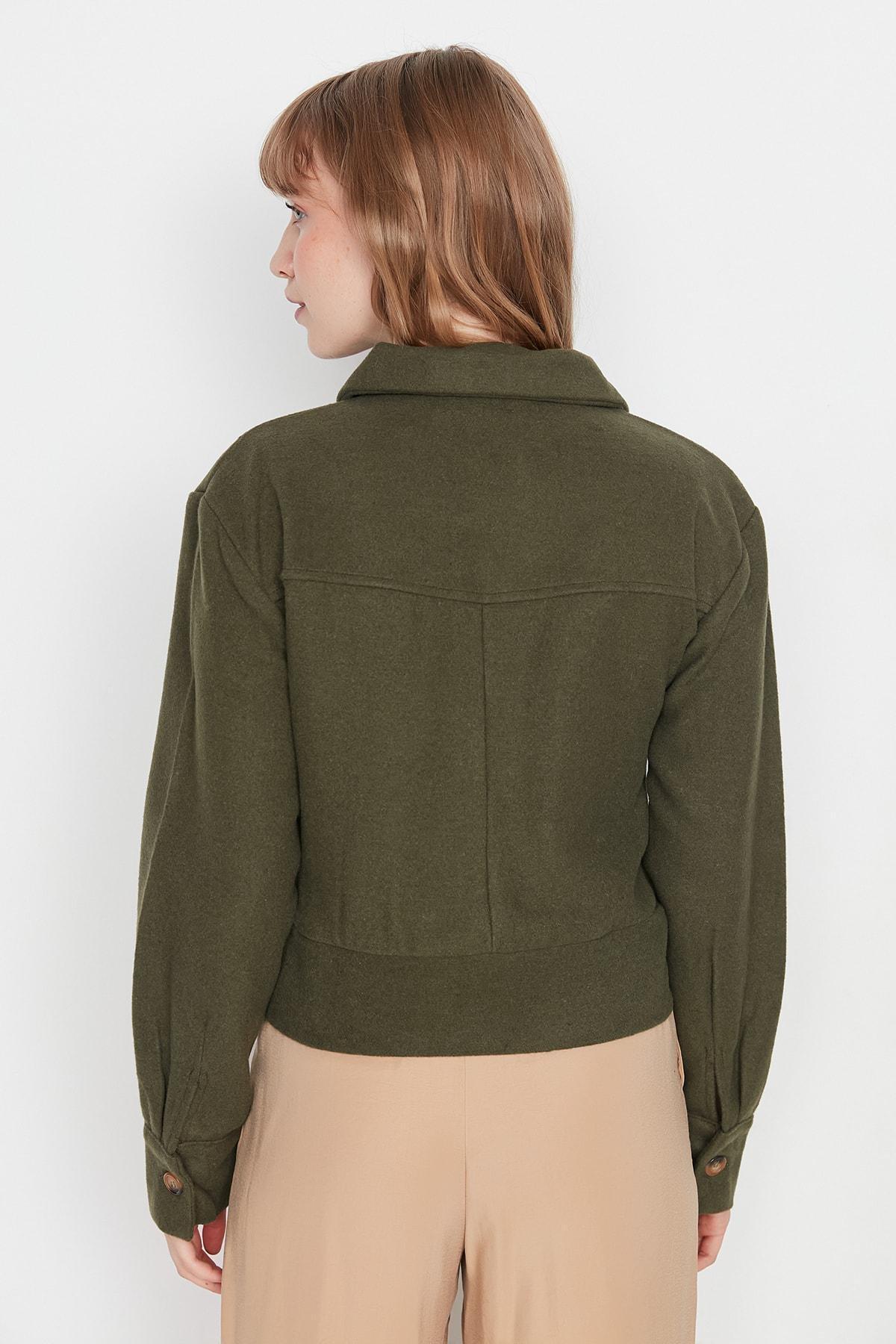 Khaki Shirt Collar Biker Jacket, , large image number 4