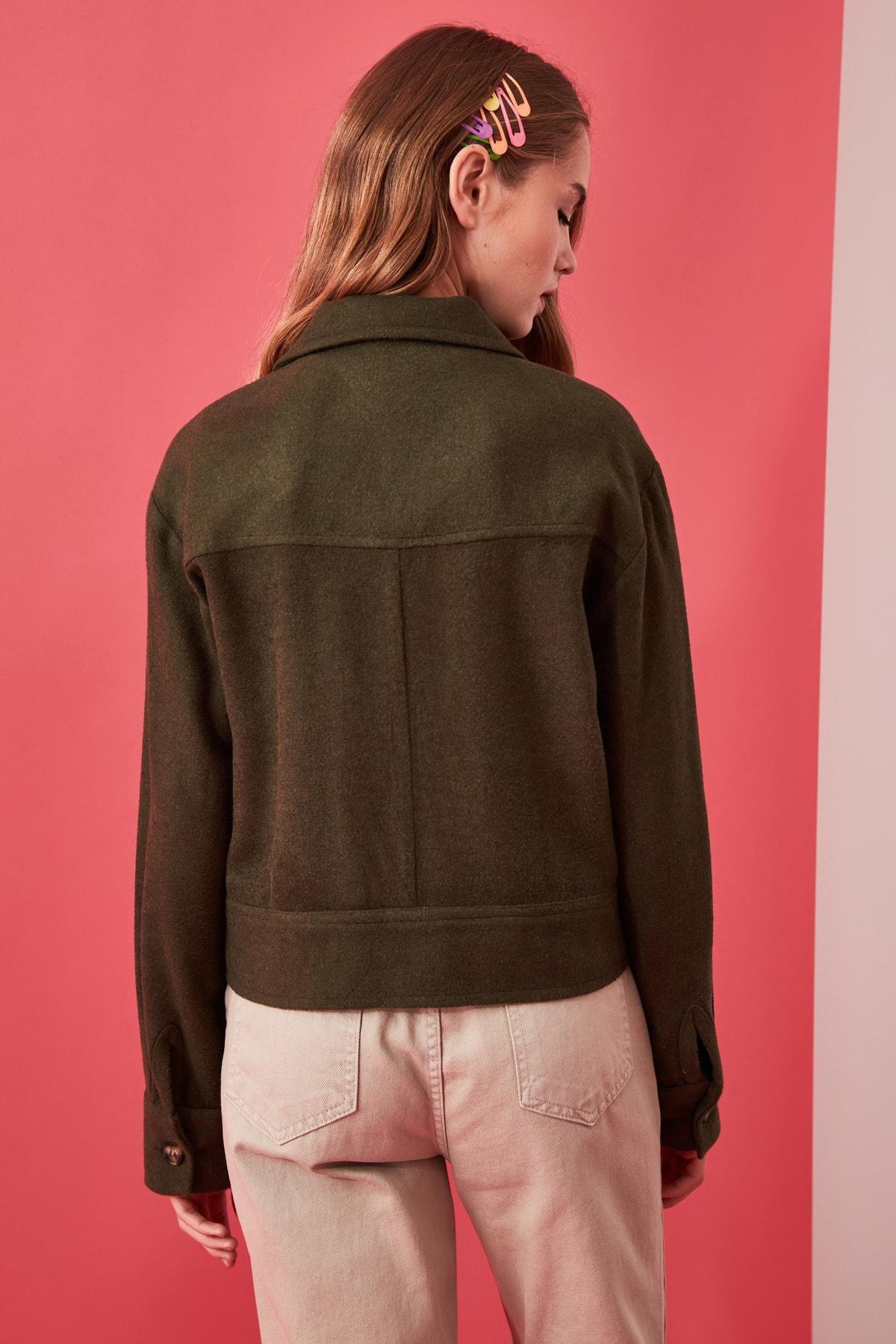 Khaki Shirt Collar Biker Jacket, , large image number 6