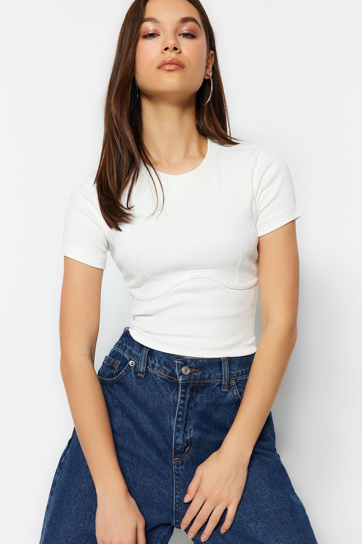 White Crew Neck Blouse, , large image number 1