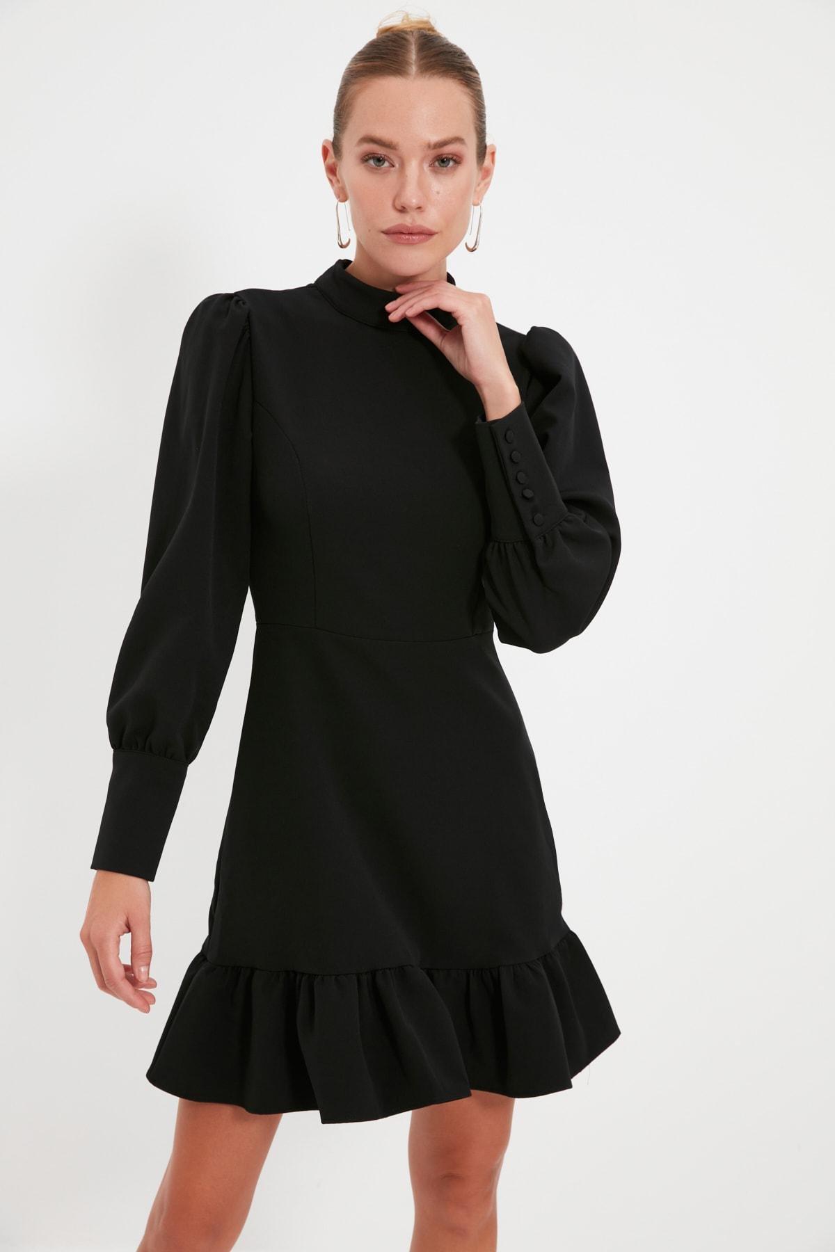 Black Ruffle Hem Mini Dress, , large image number 0
