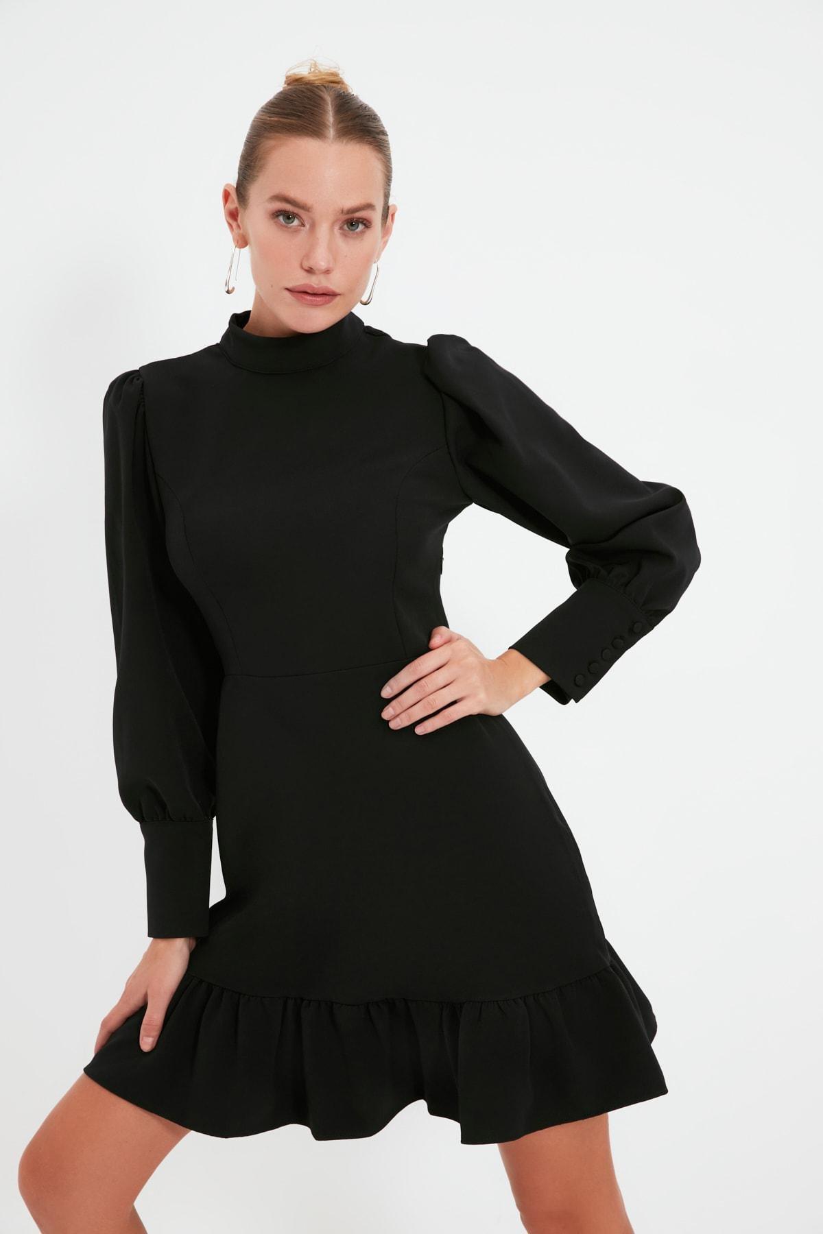 Black Ruffle Hem Mini Dress, , large image number 1