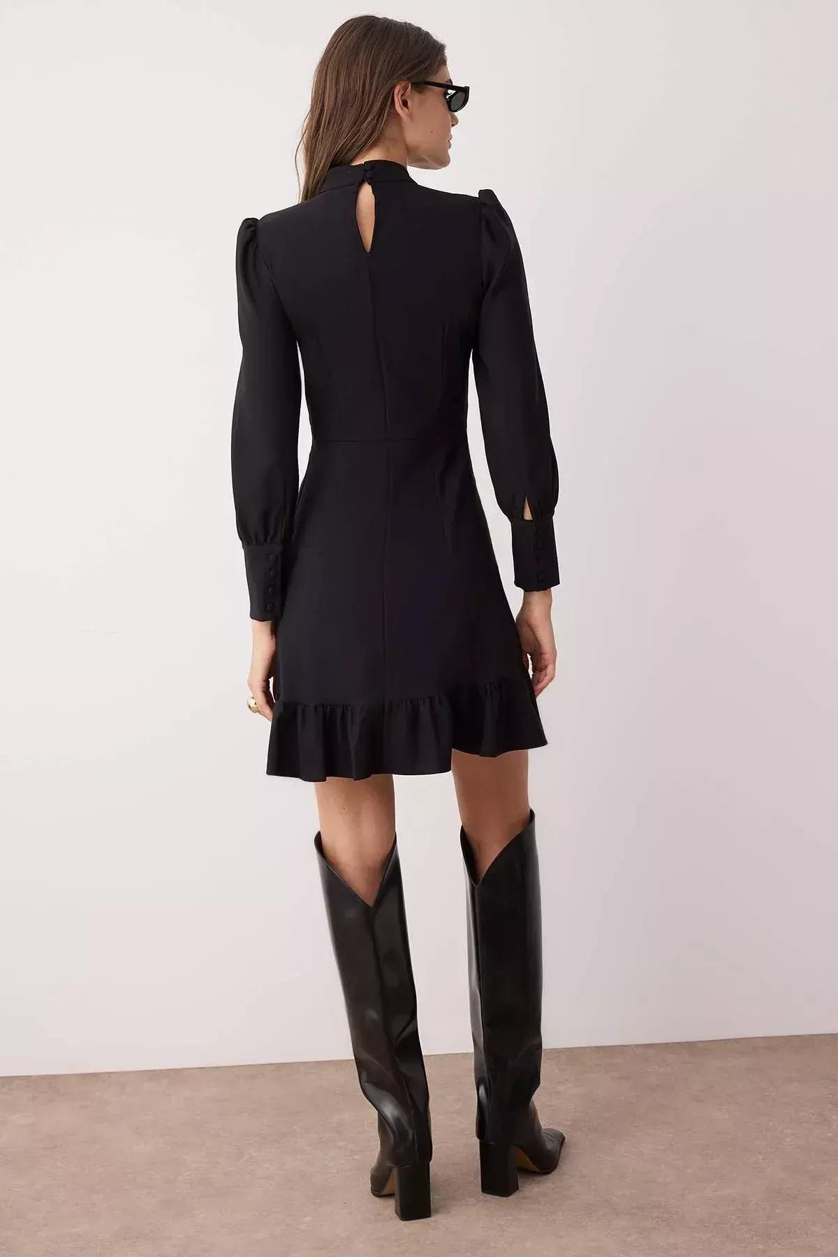 Black Ruffle Hem Mini Dress, , large image number 6