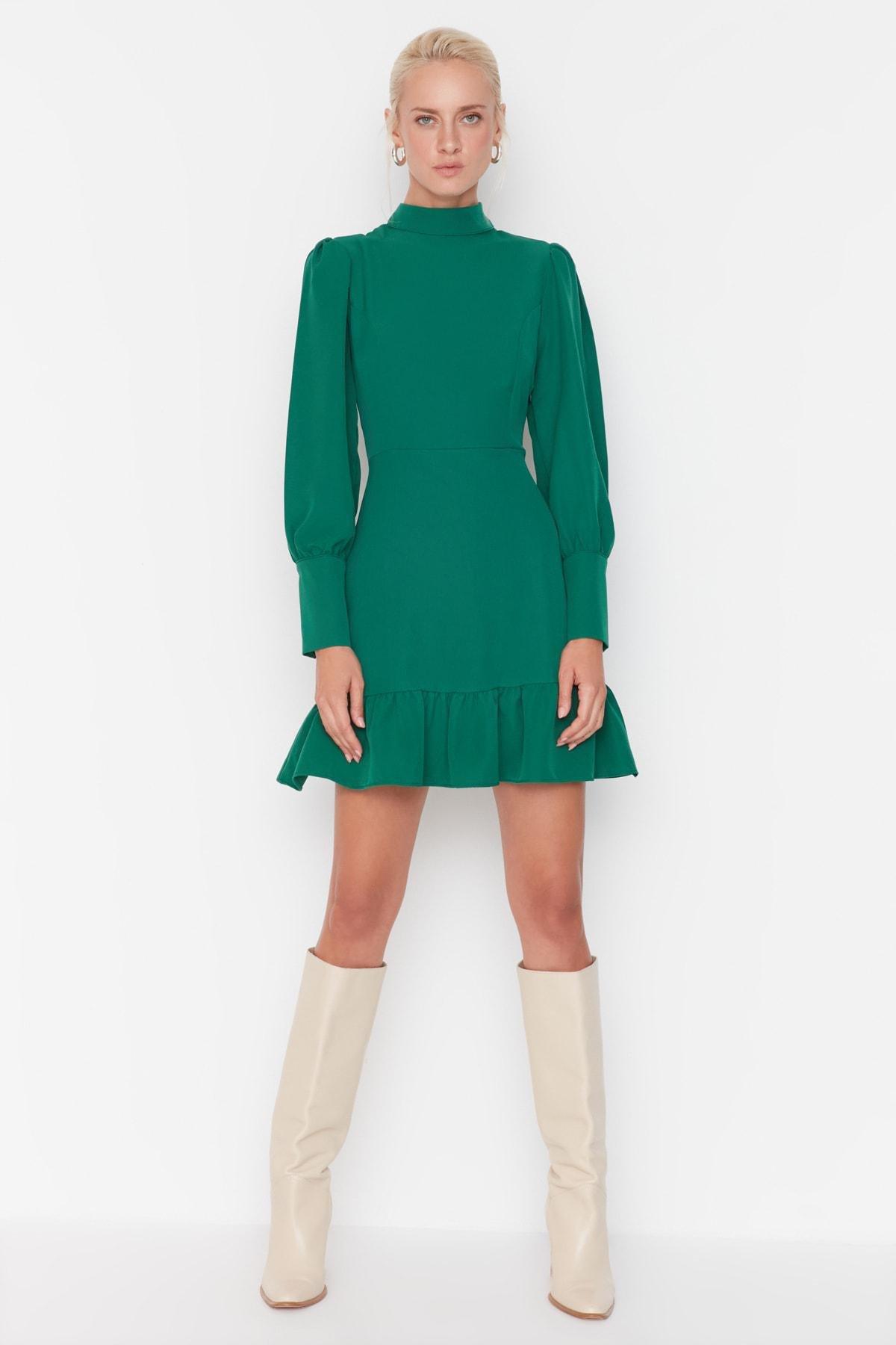Green Ruffle Hem Mini Dress, , large image number 0