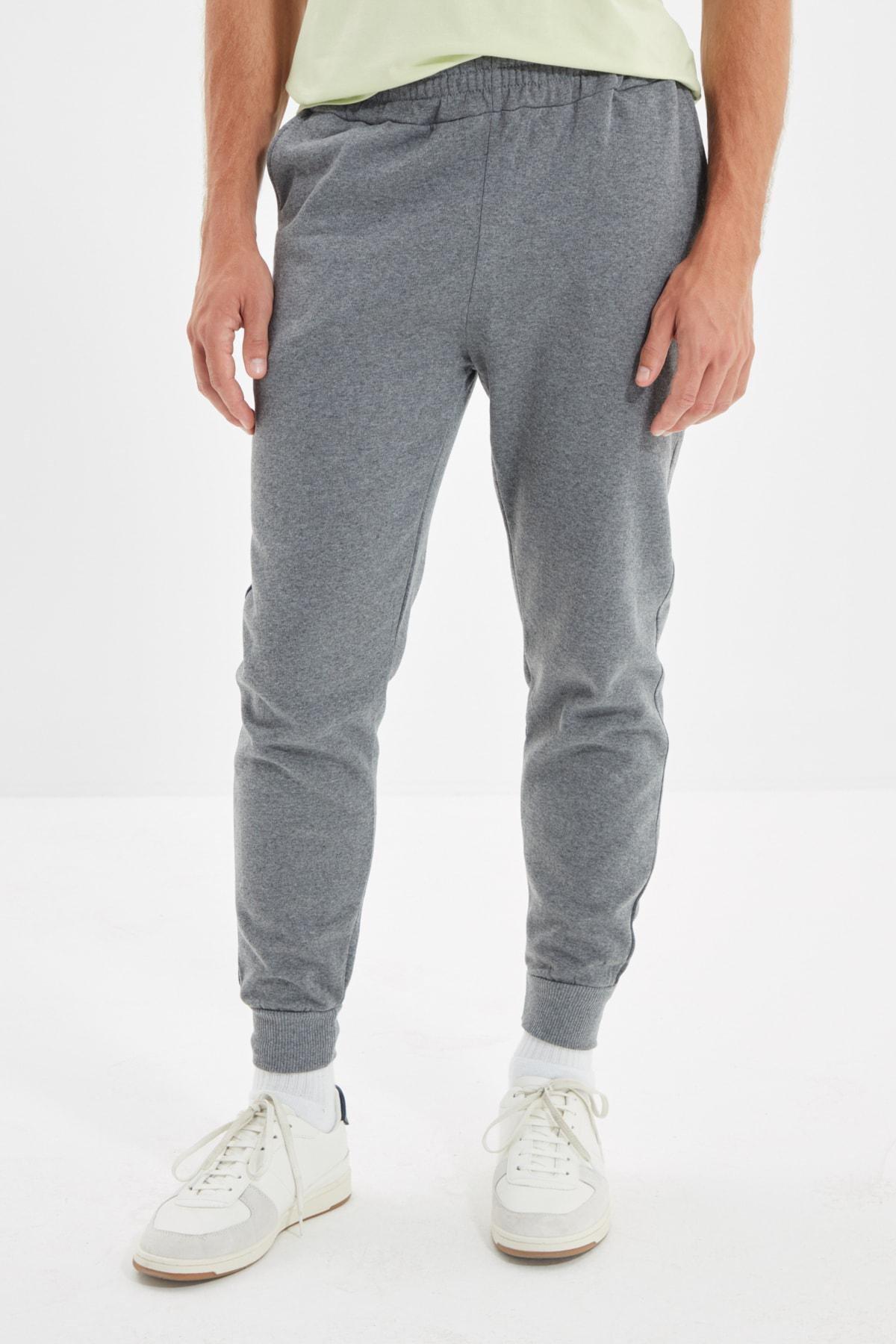 Grey Plain Sweatpants, Gray, large image number 1