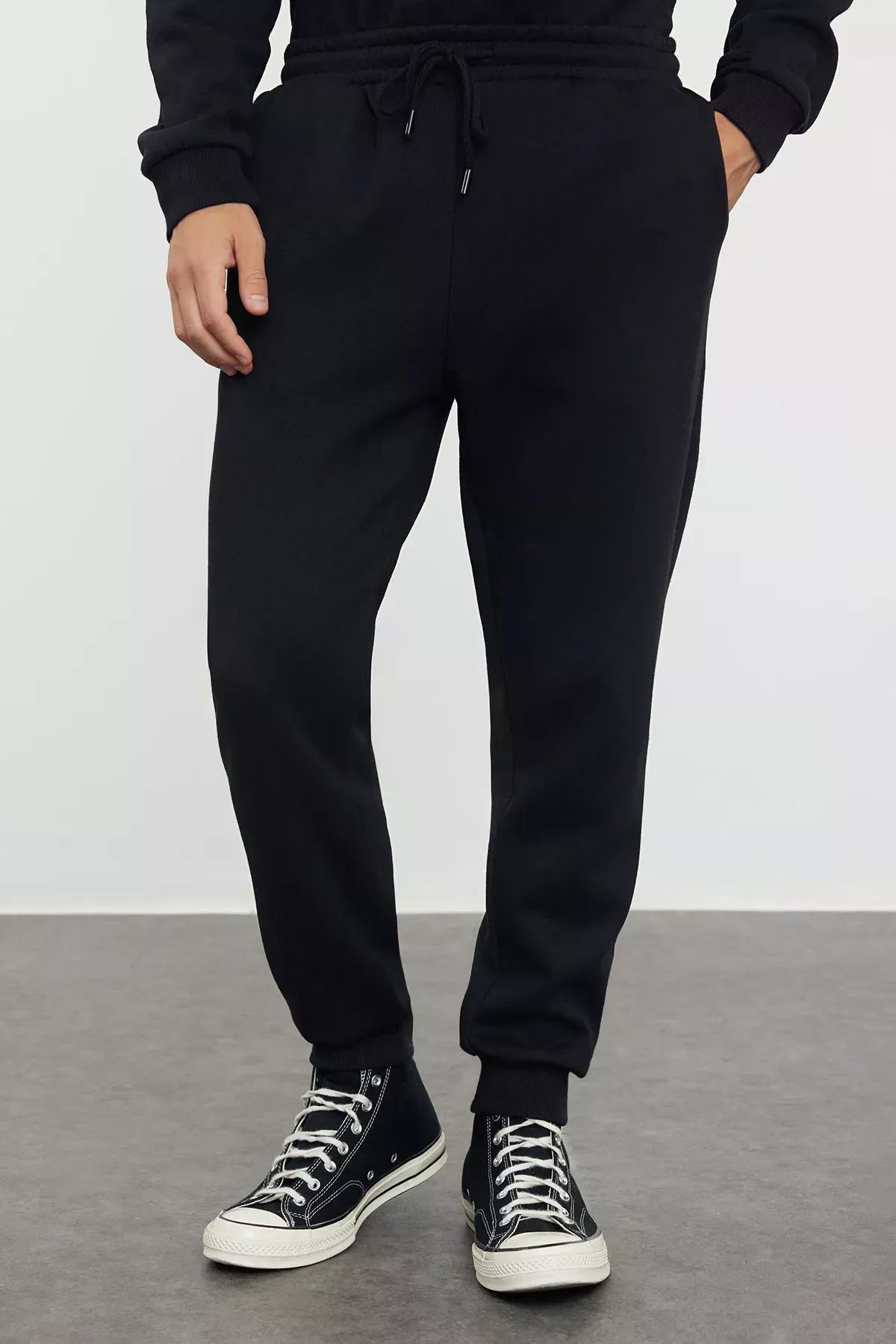 Black Joggers Mid Waist Sweatpants, Black, medium