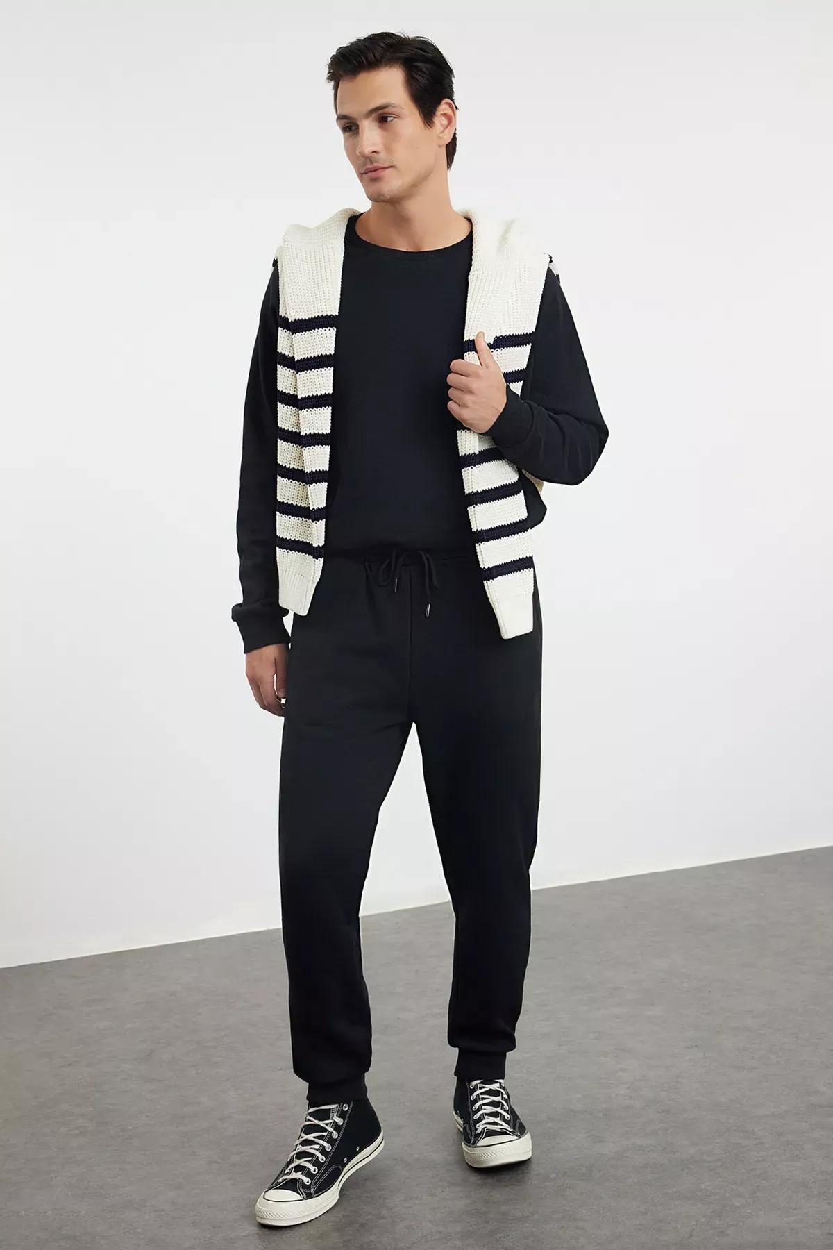 Black Joggers Mid Waist Sweatpants, Black, medium