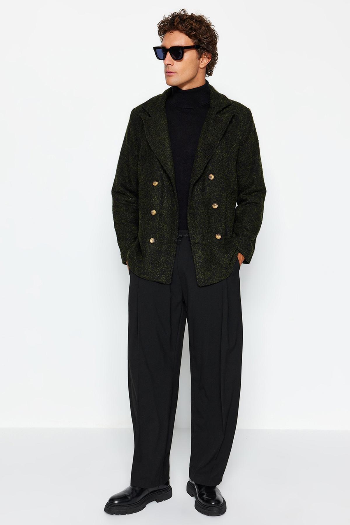 Khaki Knitted Lapel Collar Coat, , large image number 2