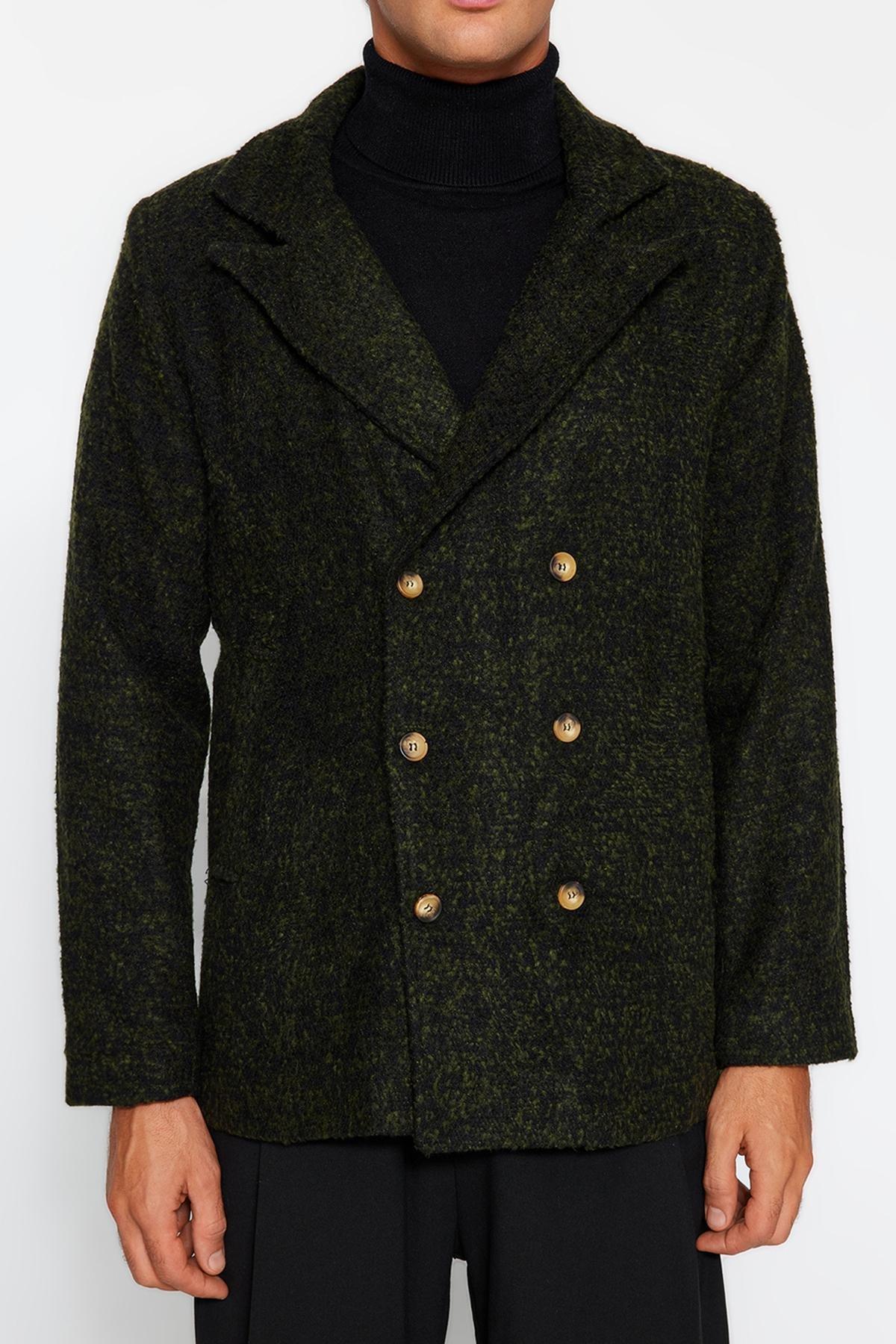 Khaki Knitted Lapel Collar Coat, , large image number 4
