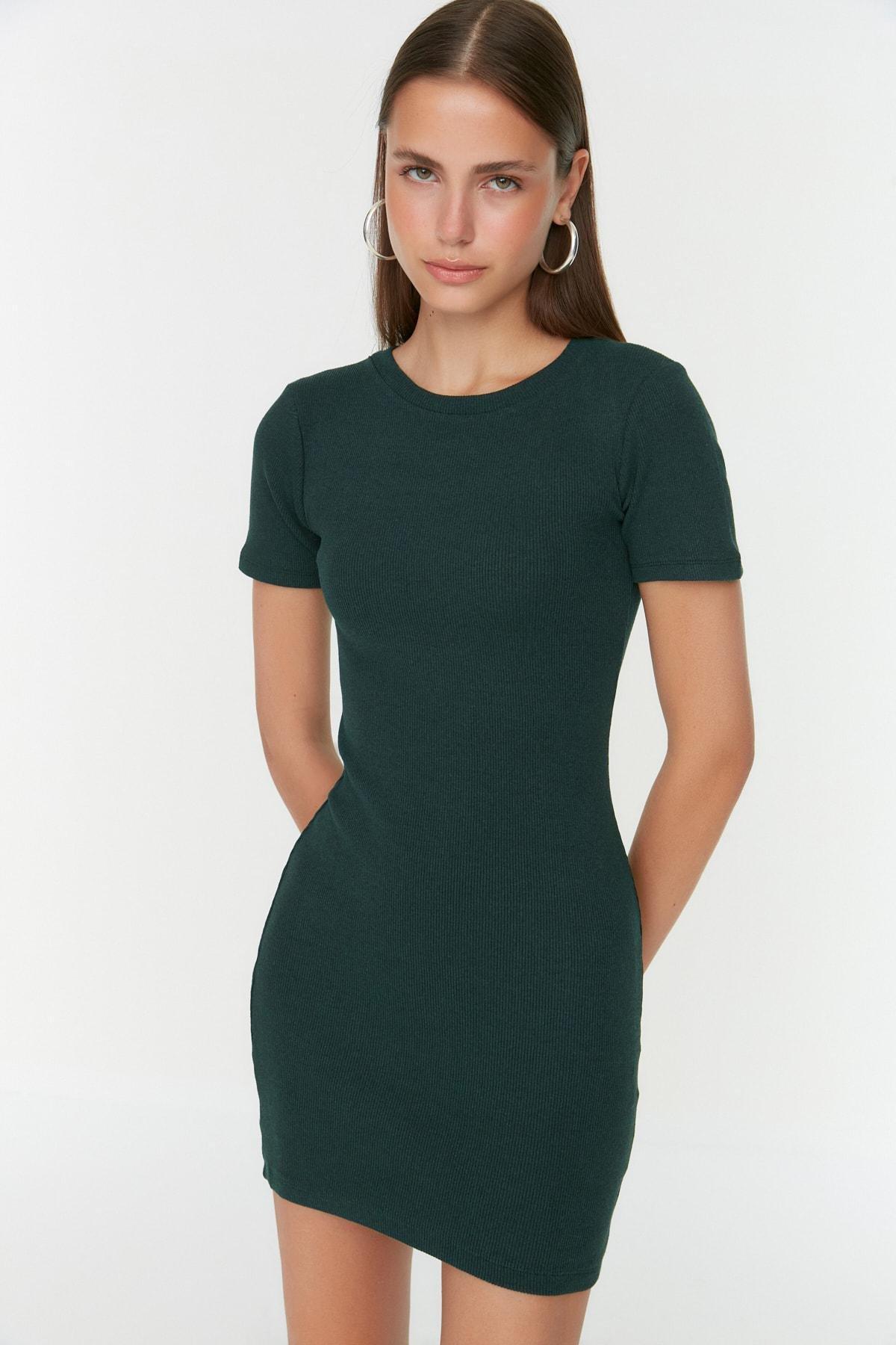Green Crew Neck Bodycon Dress, , large image number 0