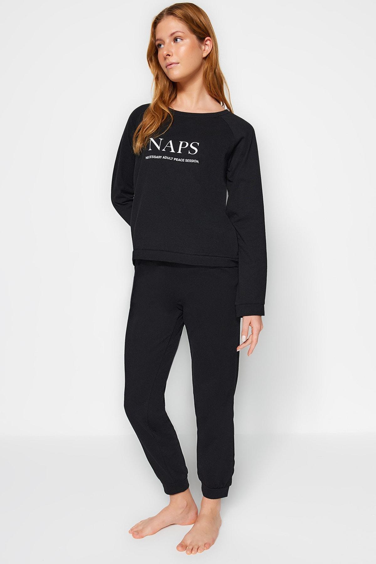 Black Printed Pajama Set, Black, large image number 2