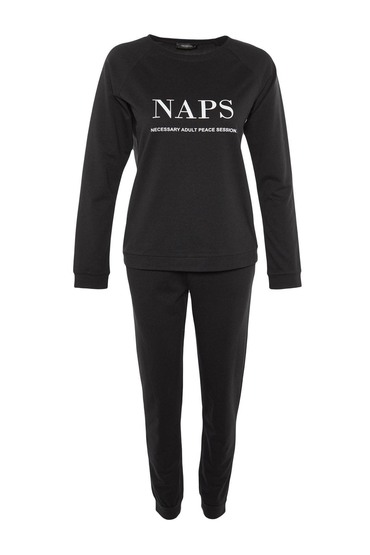 Black Printed Pajama Set, Black, large image number 6