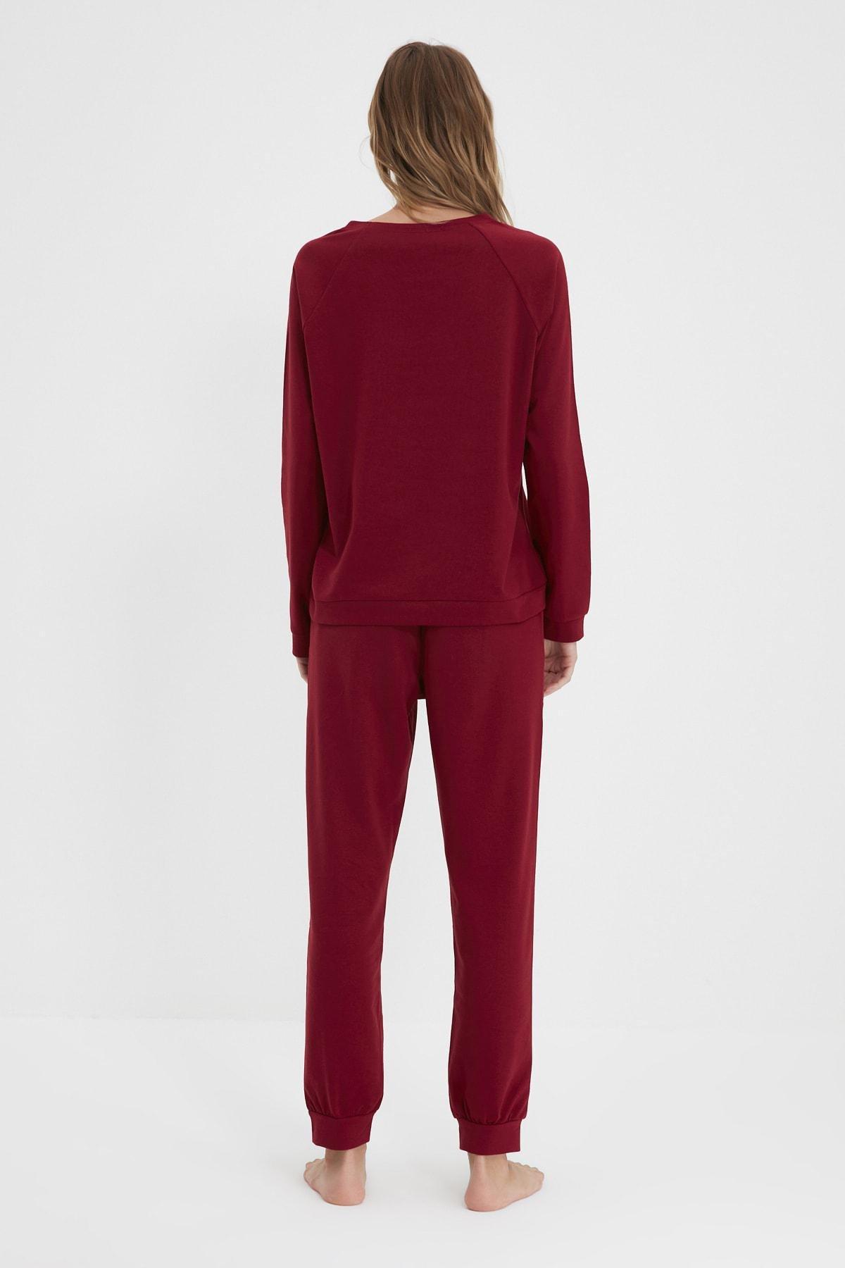 Burgundy Printed Pajama Set, Burgundy, large image number 2